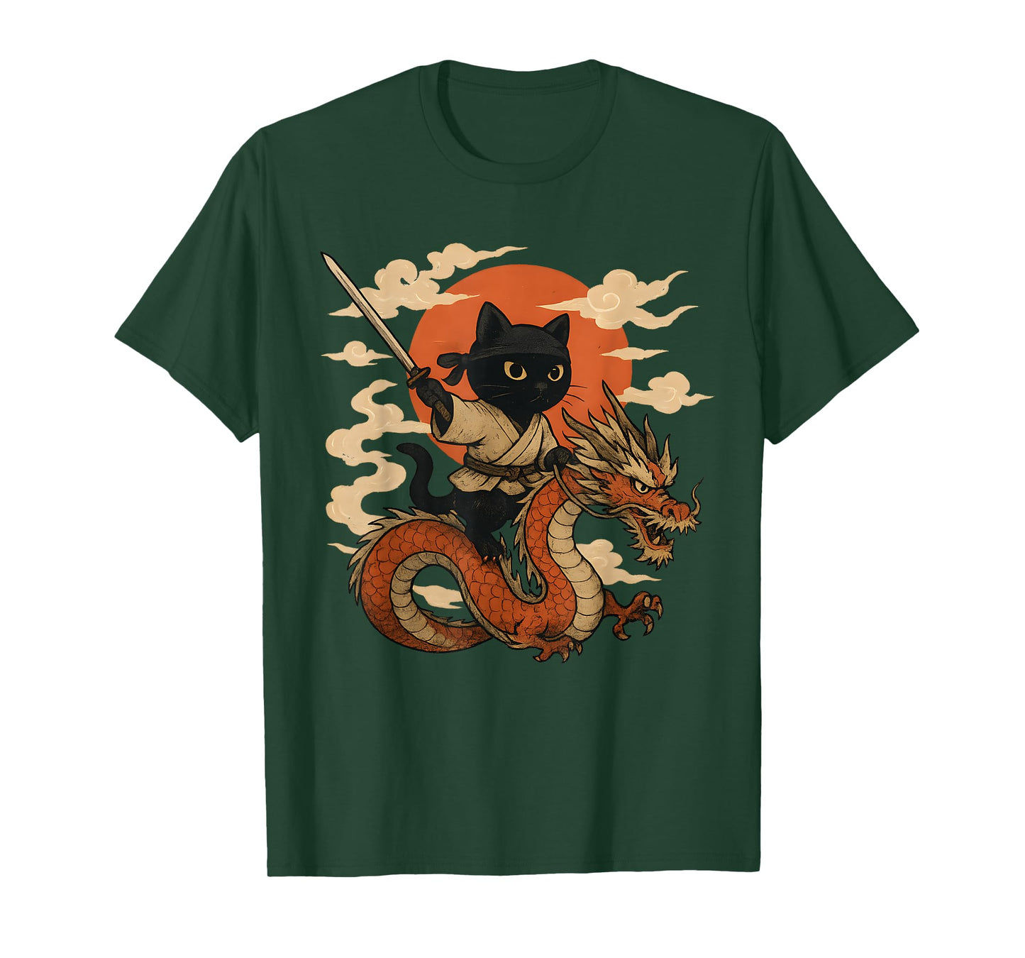 Vintage Japanese Samurai Cat Ninja dragon Kawaii anime lover T-Shirt
