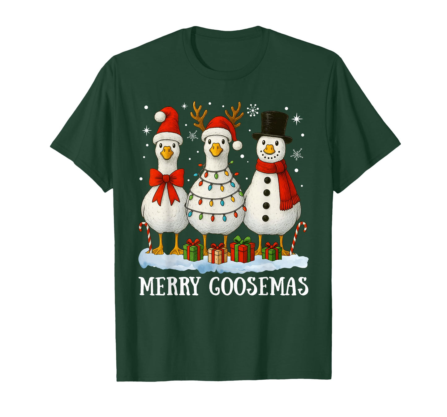 Funny Just A Merry Goosmas Santa Snowman Reindeer Goose T-Shirt