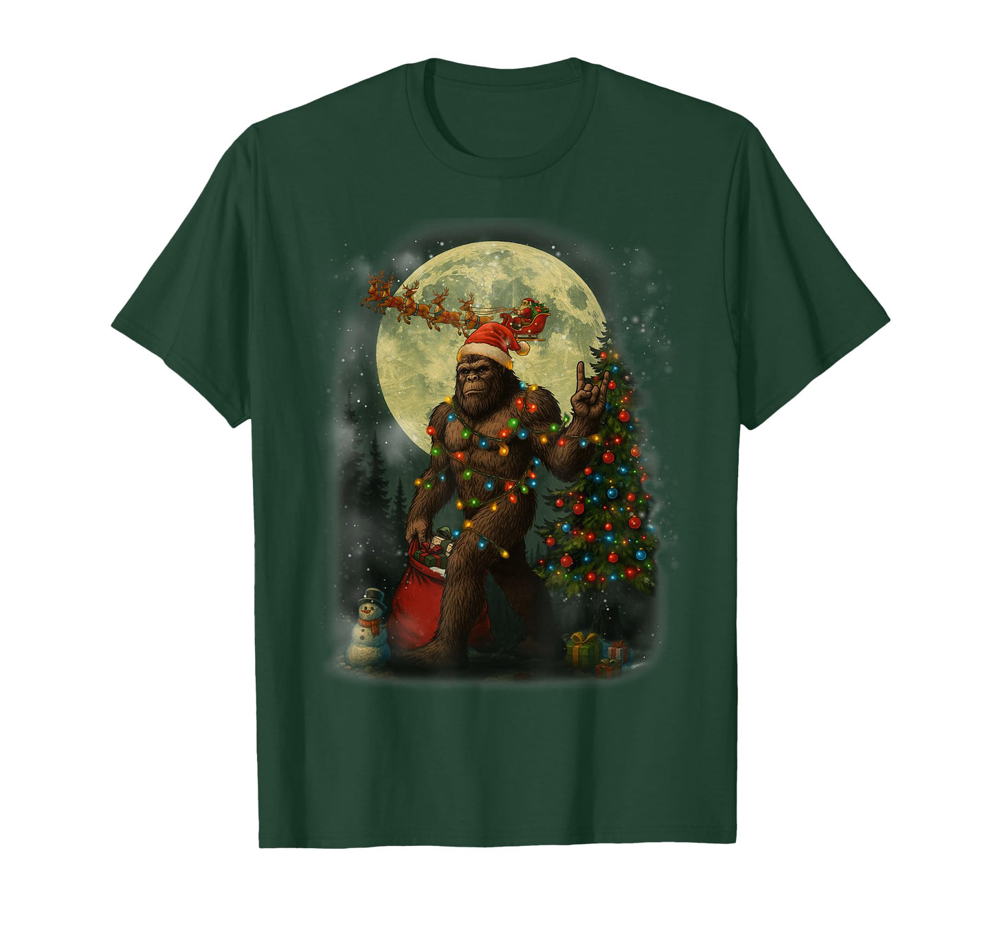 Big Foot Rock On Santa Snowman Christmas Tree Xmas Men Boys T-Shirt