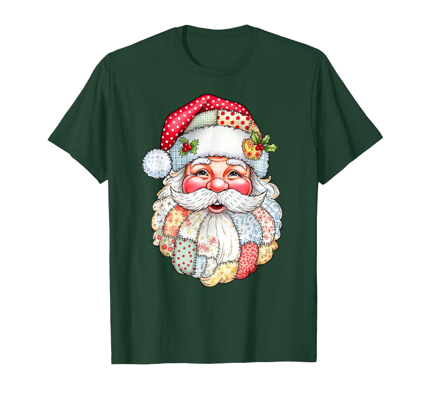 Patchwork Santa Claus Retro Christmas Preppy Men Women Kids T-Shirt
