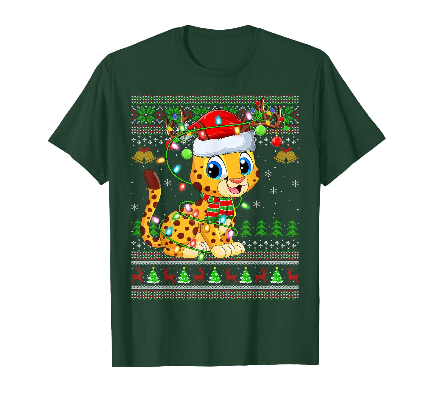Cheetah Ugly Christmas Sweaters Holiday Santa Cute Xmas T-Shirt
