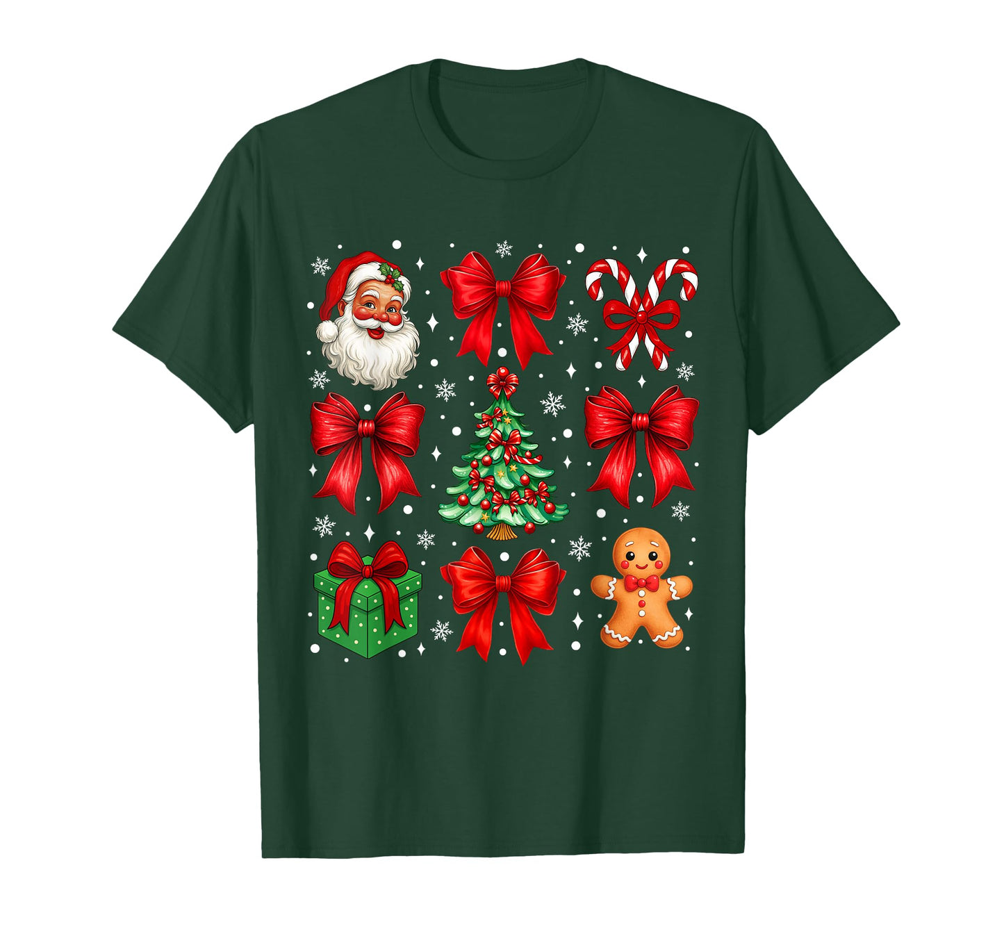 Retro Christmas Coquette Bow Santa Candy Cane Holiday Women T-Shirt