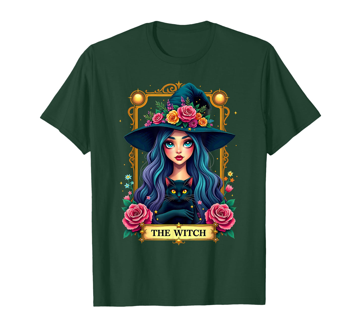 Gothic Tarot Card The Witch with Black Cat T-Shirt
