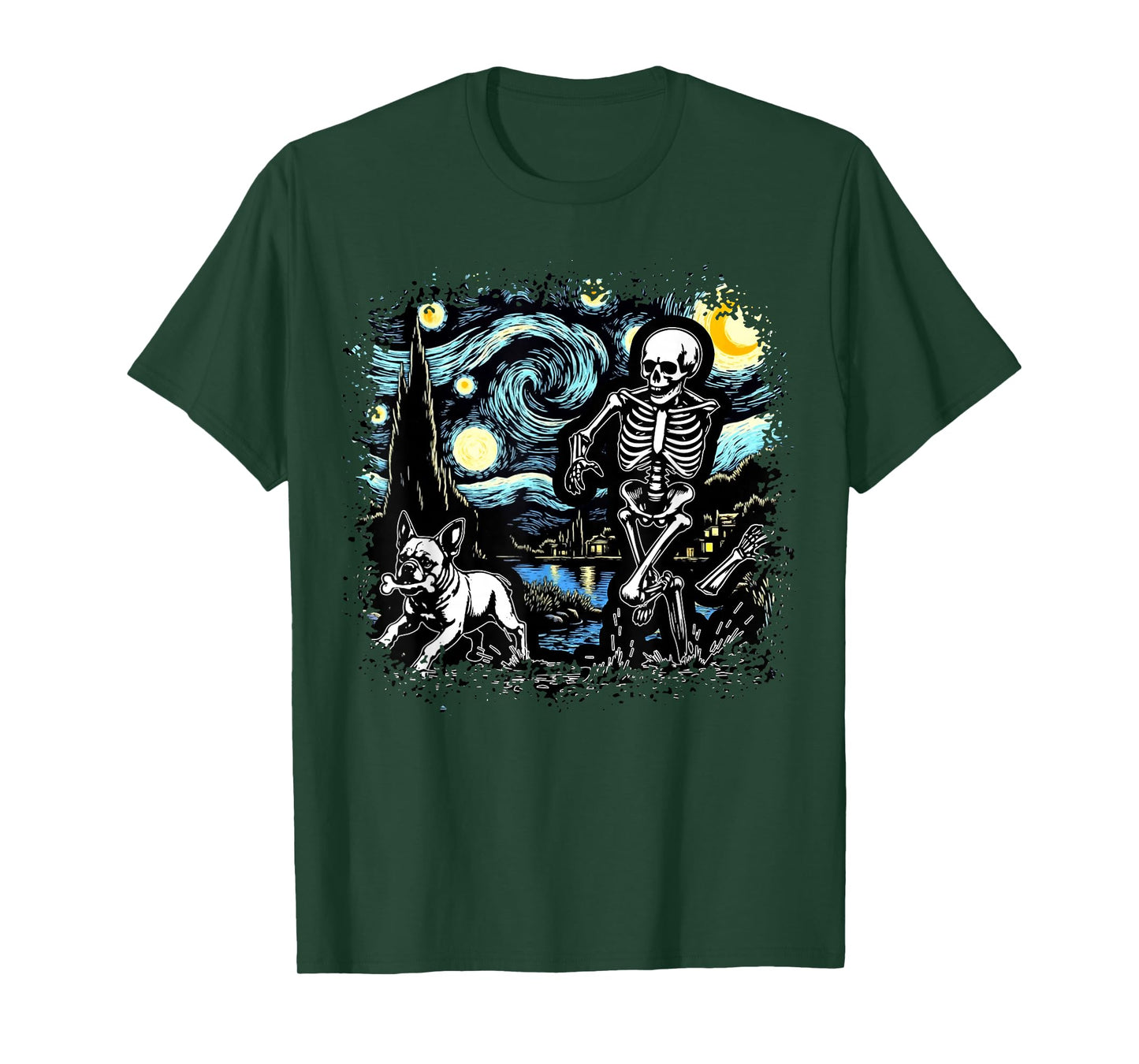 Skeleton Chasing French Bulldog Halloween Dog Owner T-Shirt