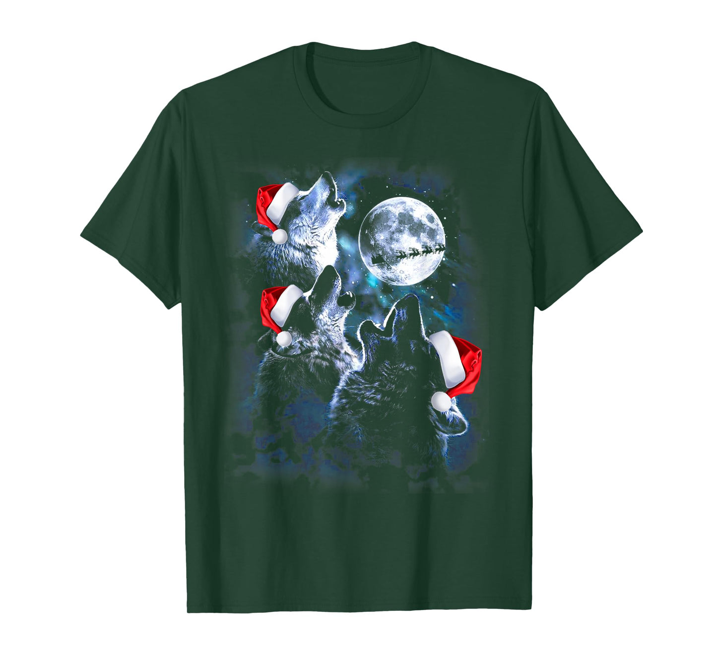 3 Wolves Howling Under Moon Christmas Santa Wolf Lover Women T-Shirt