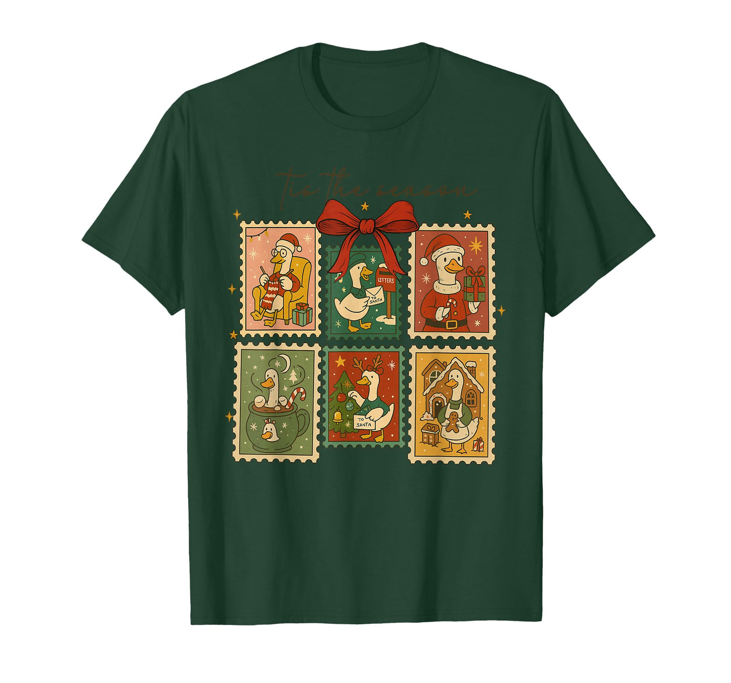 Retro Silly Goose Santa Cute Merry Christmas Tis The Season T-Shirt