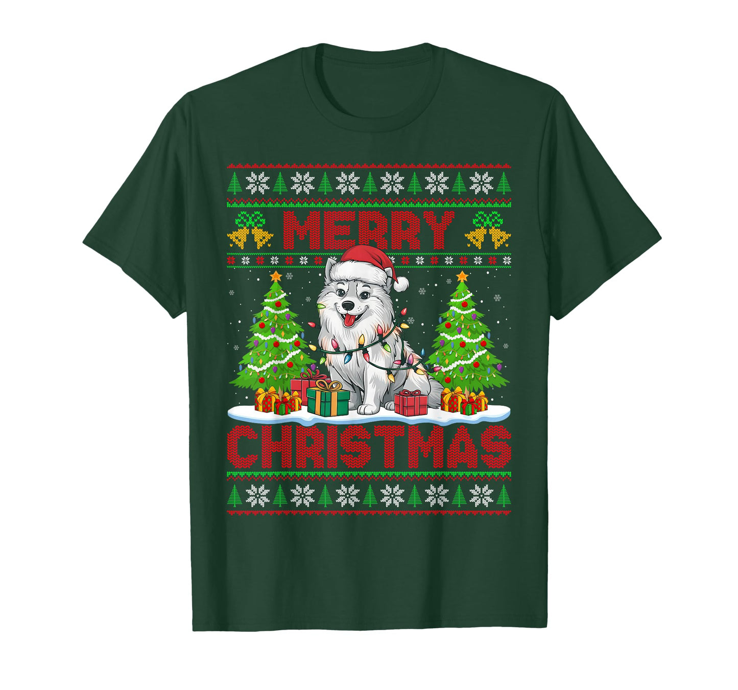American Eskimo Ugly Christmas Sweaters Pet Dog Lights Xmas T-Shirt