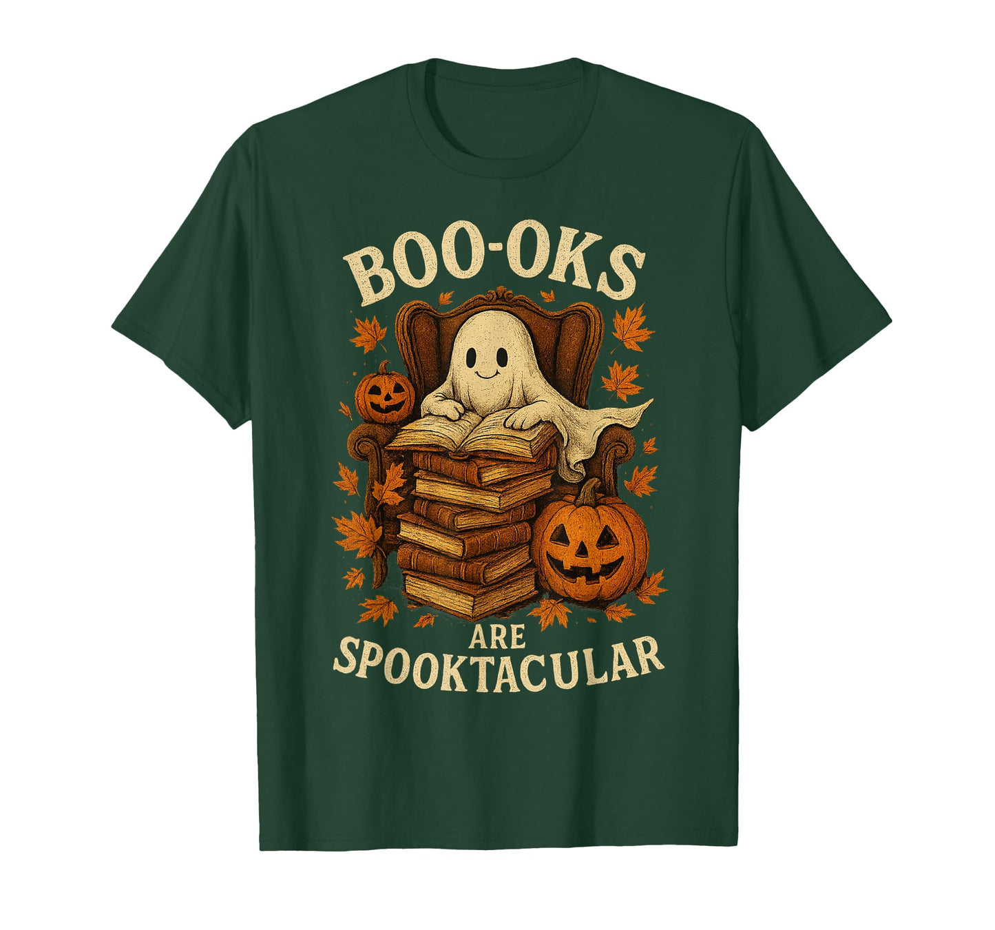 Vintage Ghost Book Reading Pumpkin Gothic Halloween Teachers T-Shirt