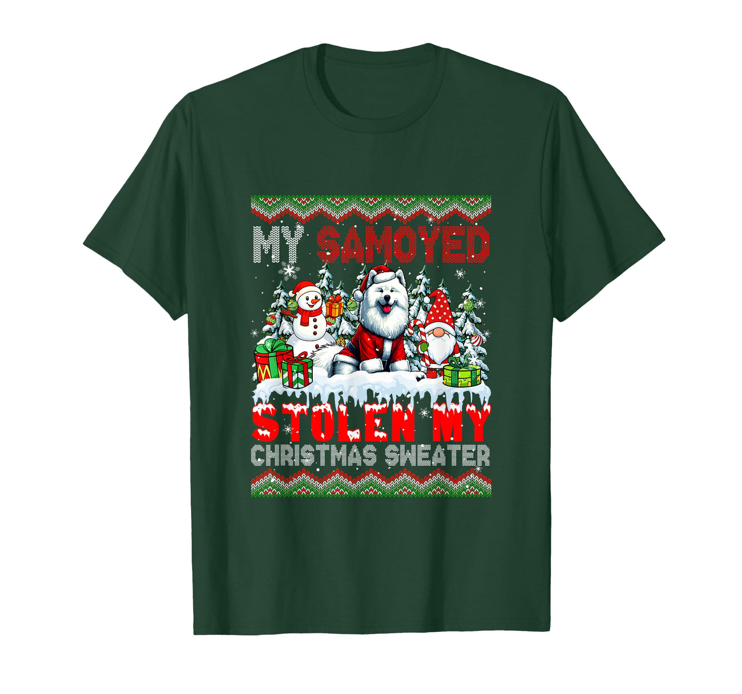 My Samoyed Stolen My Christmas Sweater Santa Dog Gnome T-Shirt