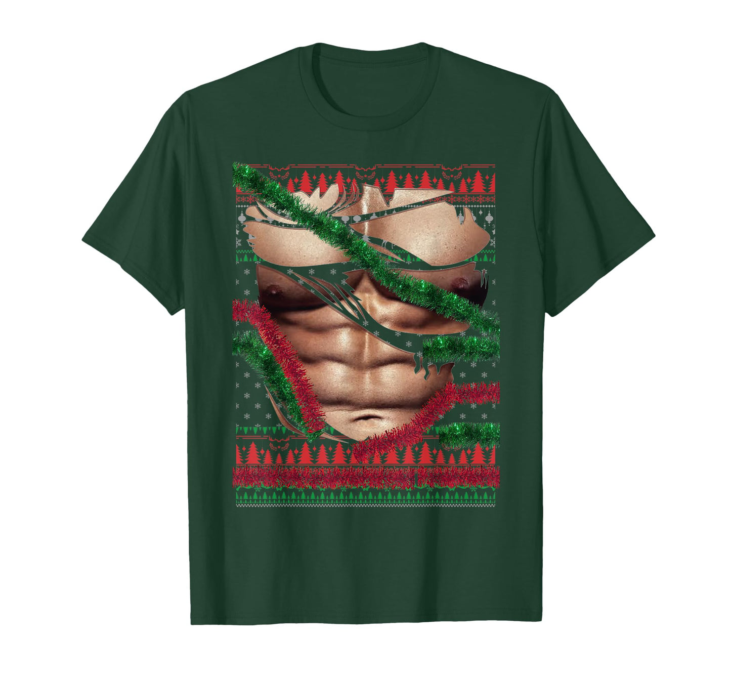 Christmas Fake Muscles Ripped Torn Chest Six Pack Abs Ugly T-Shirt