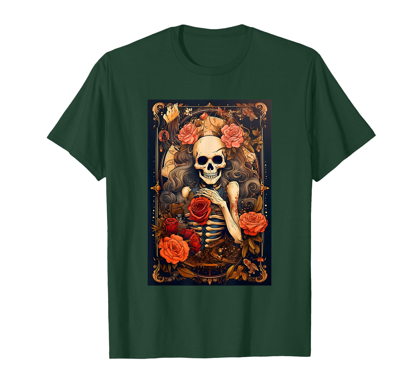 Vintage Tarot Card Goth Girl Skeleton Occult Gothic Floral T-Shirt