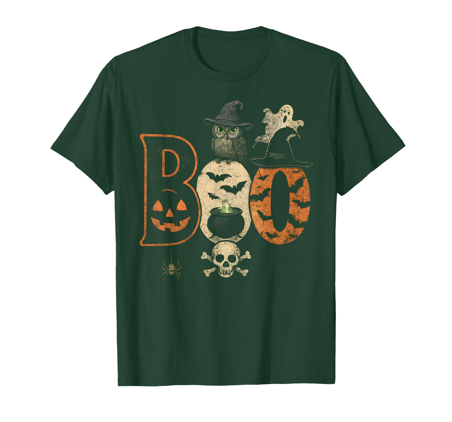 Boo Creepy Owl Pumpkin Ghost Spooky Halloween Men Women Kids T-Shirt