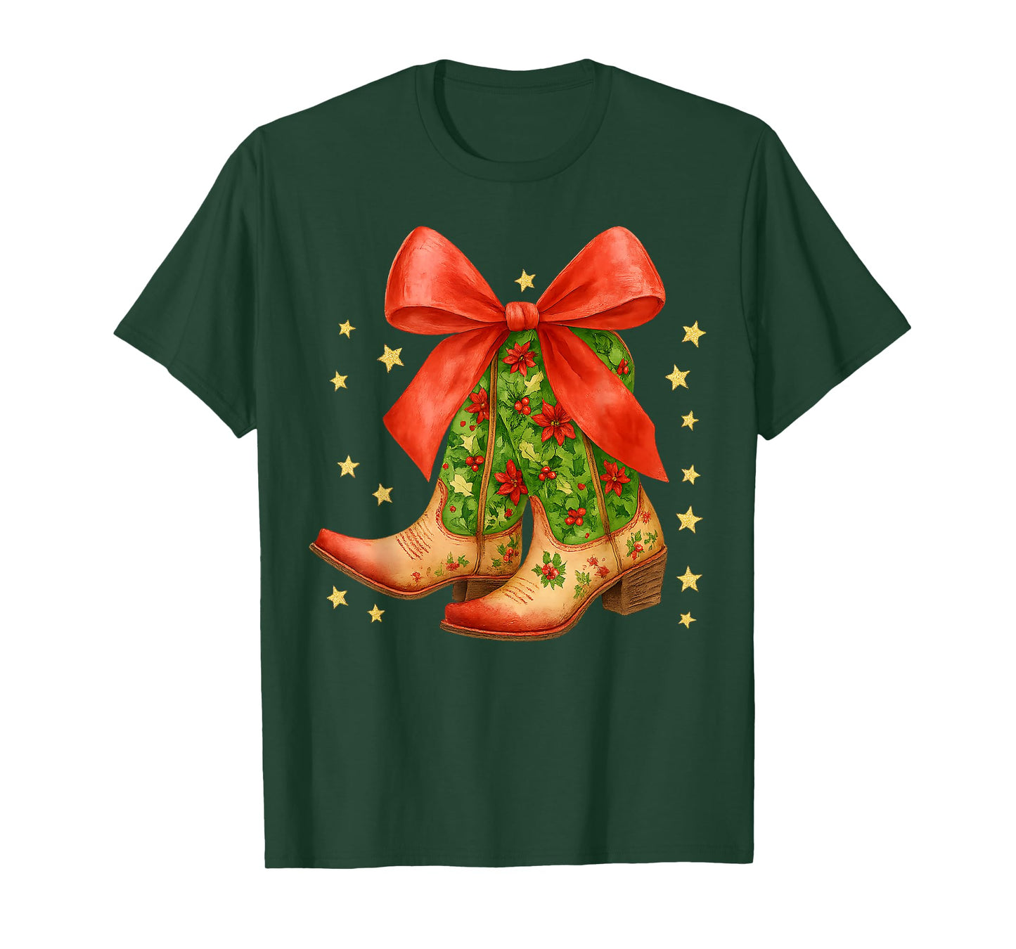 Cowgirl Boots Christmas Coquette Bow Western Country Girls T-Shirt