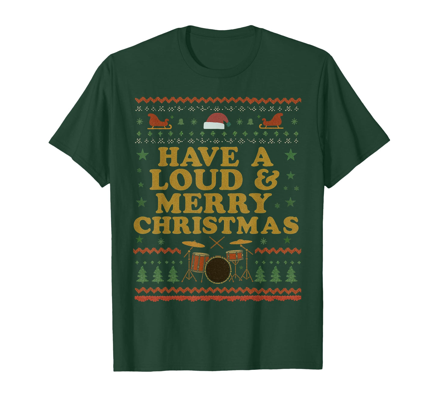 Have a Loud and Merry Christmas Drums Vintage Drummer Xmas T-Shirt