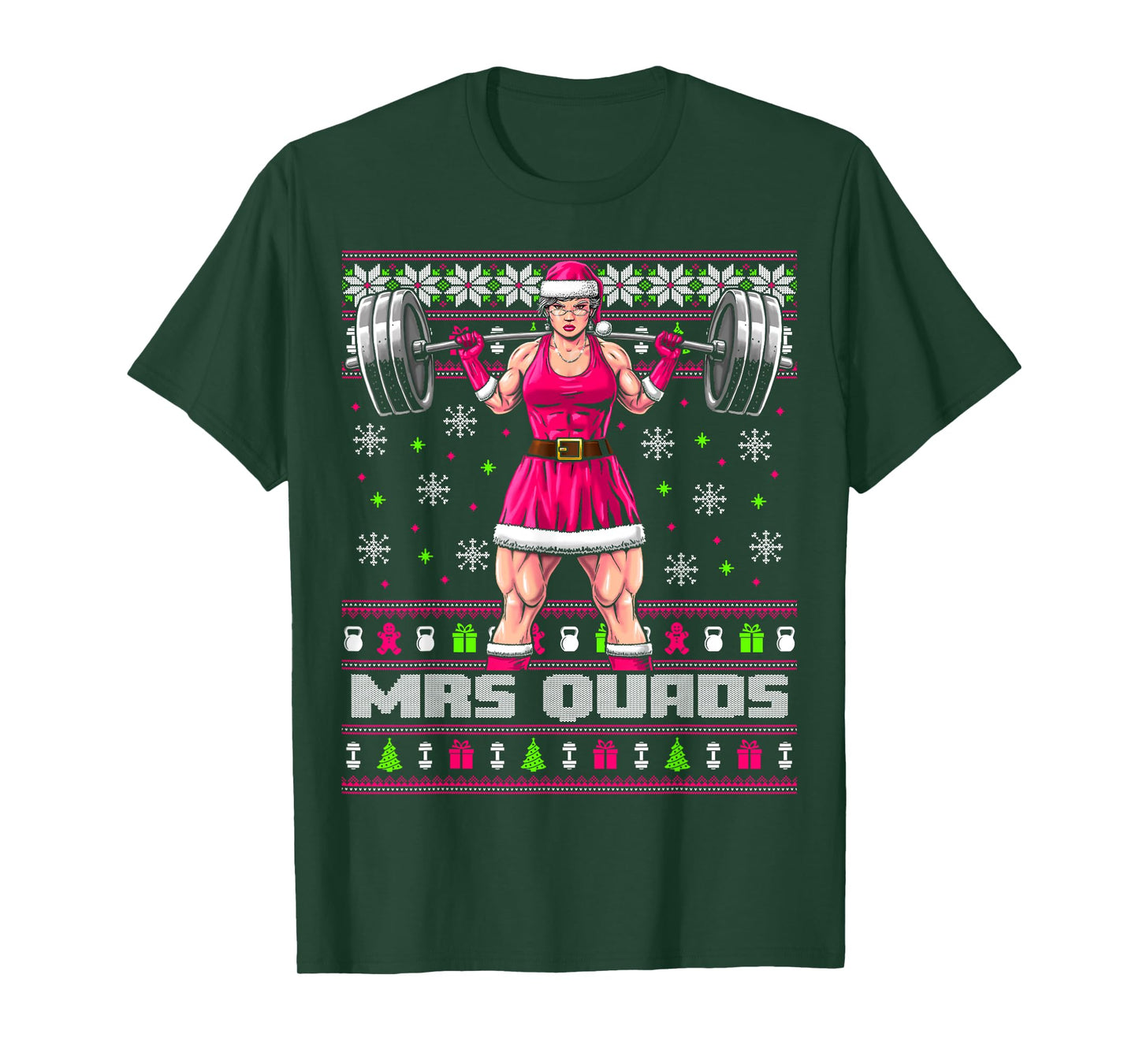 Mrs. Quads Funny Gym Ugly Christmas Sweater Women Cute Pink T-Shirt