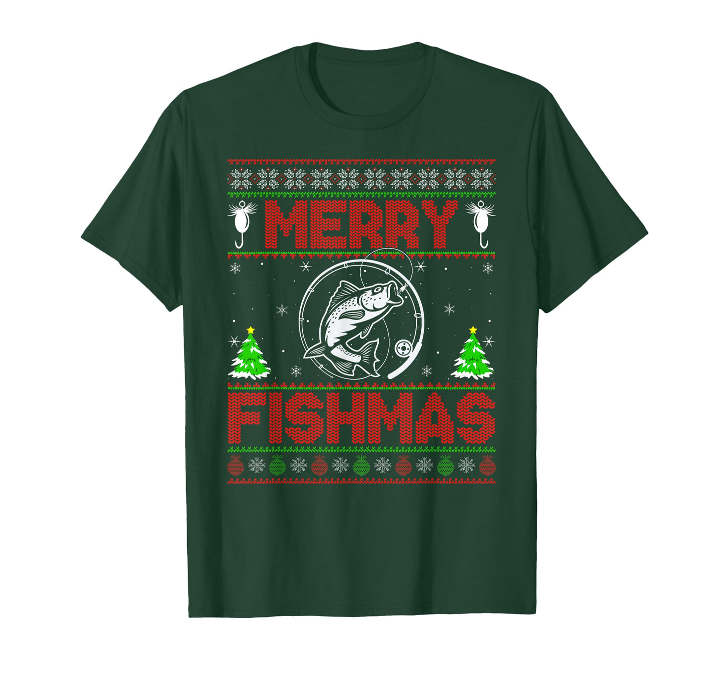 Merry Fishmas Bass Fish Fishing Ugly Christmas Sweater Xmas T-Shirt