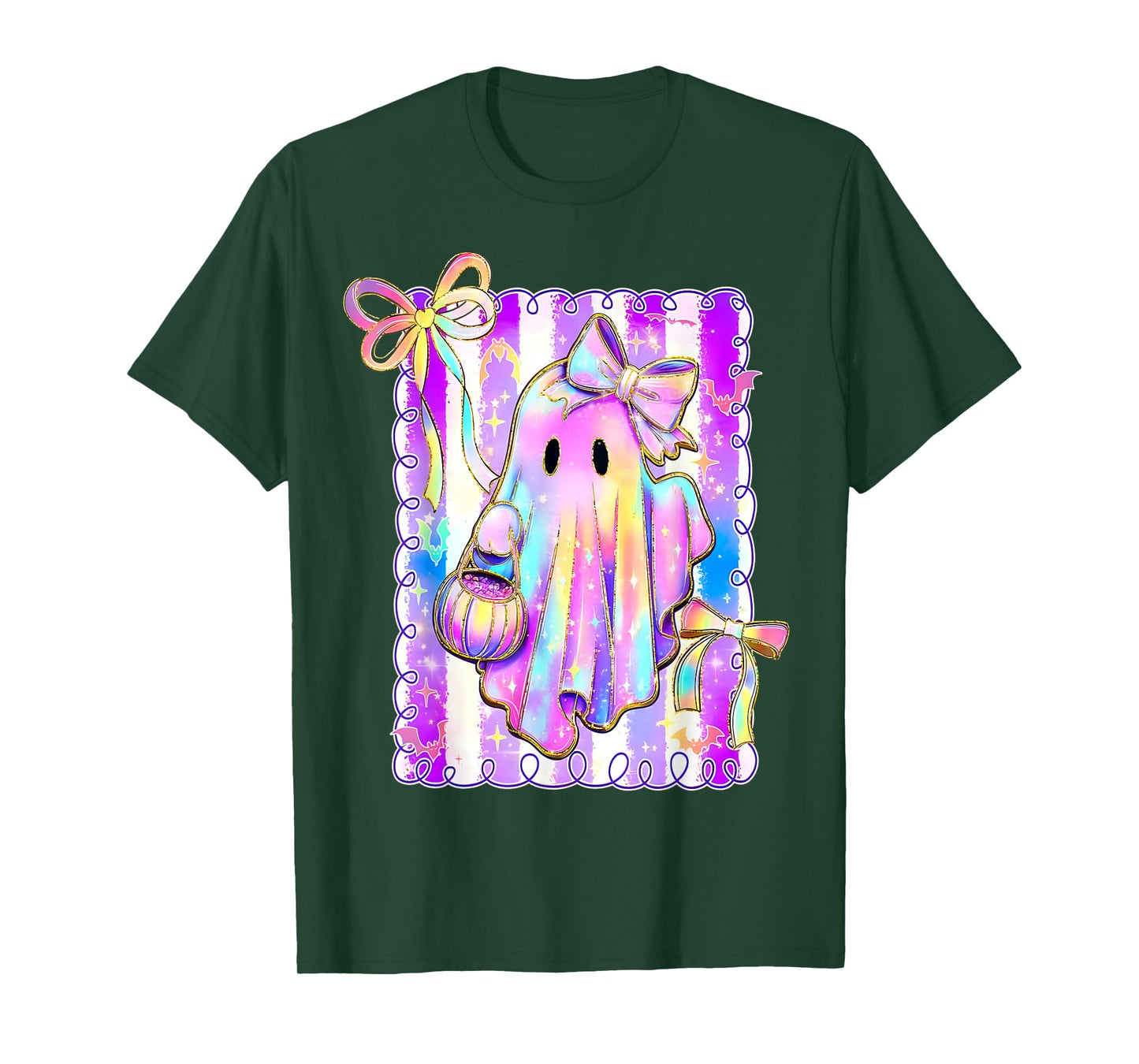 Disco Ghost Pumpkin Halloween Girly Coquette Bow Girl Women T-Shirt