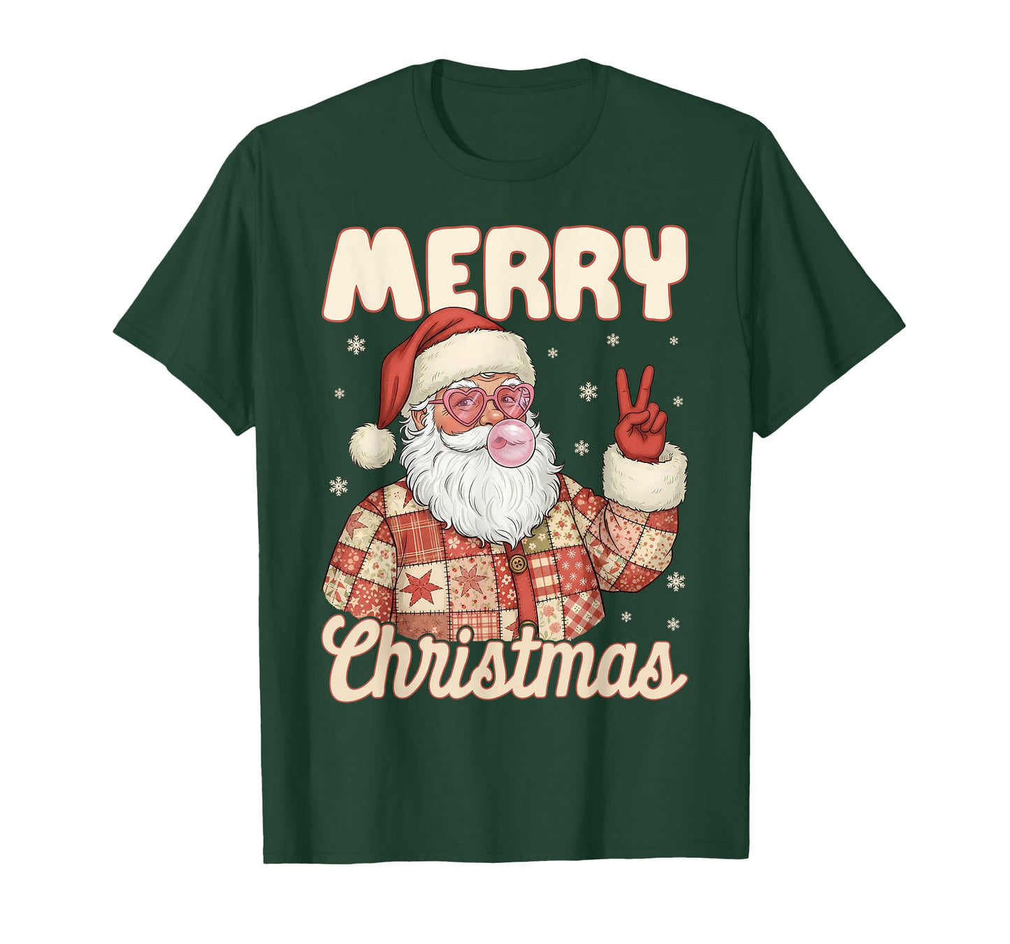 Patchwork Santa Claus Xmas Merry Christmas Men Women T-Shirt