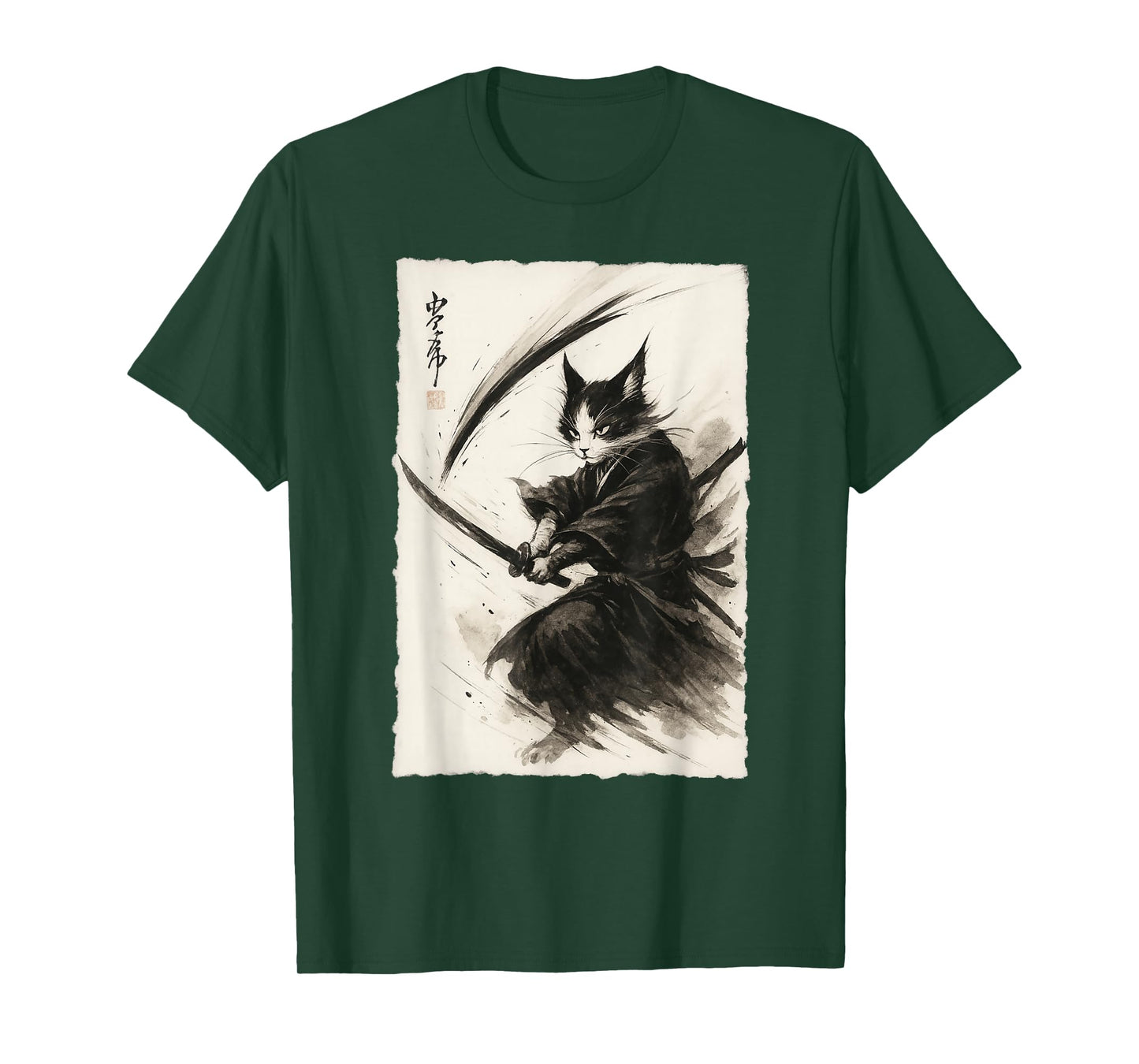 Samurai Cat Japanese Vintage Ukiyo-e Warrior Graphic Tee Cat T-Shirt