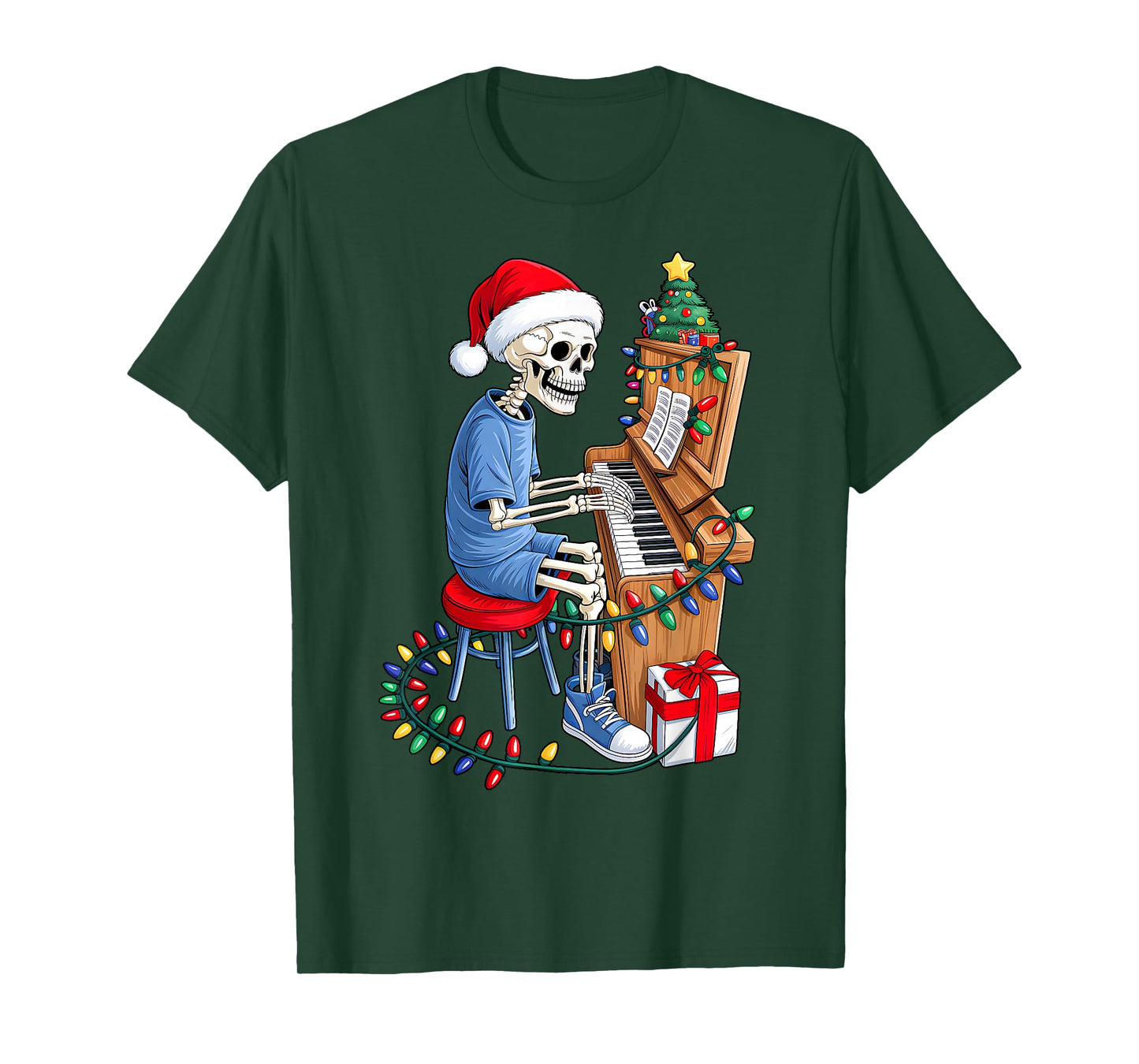 Xmas Santa Skeleton Playing Piano Funny Christmas Boys Kids T-Shirt
