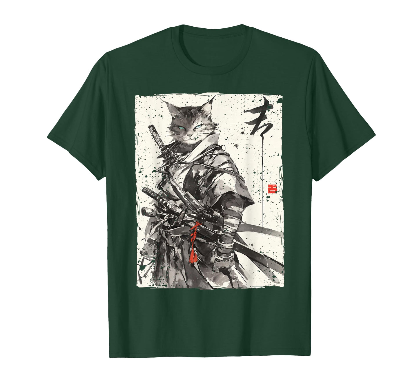 Samurai Cat Warrior Ukiyo Ink Artwork Cat Samurai T-Shirt