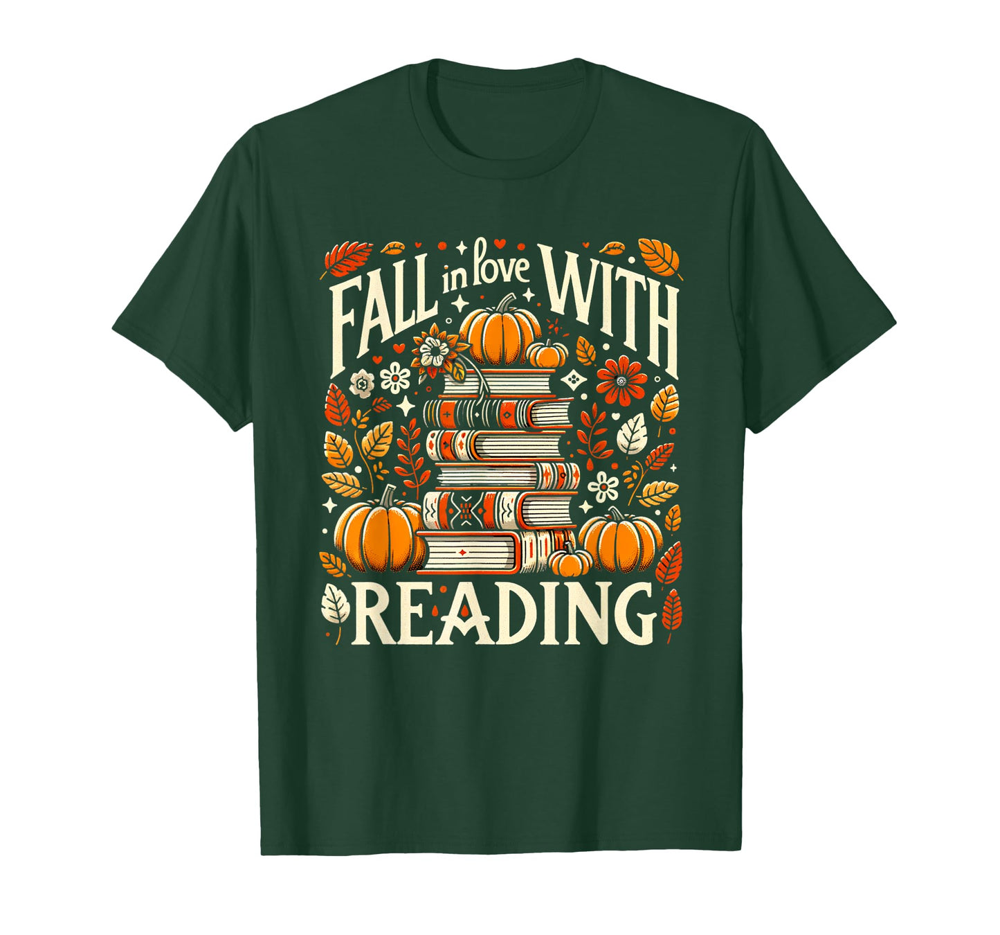 Fall In Love With Reading Book Autumn Pumpkins And Teachers T-Shirt
