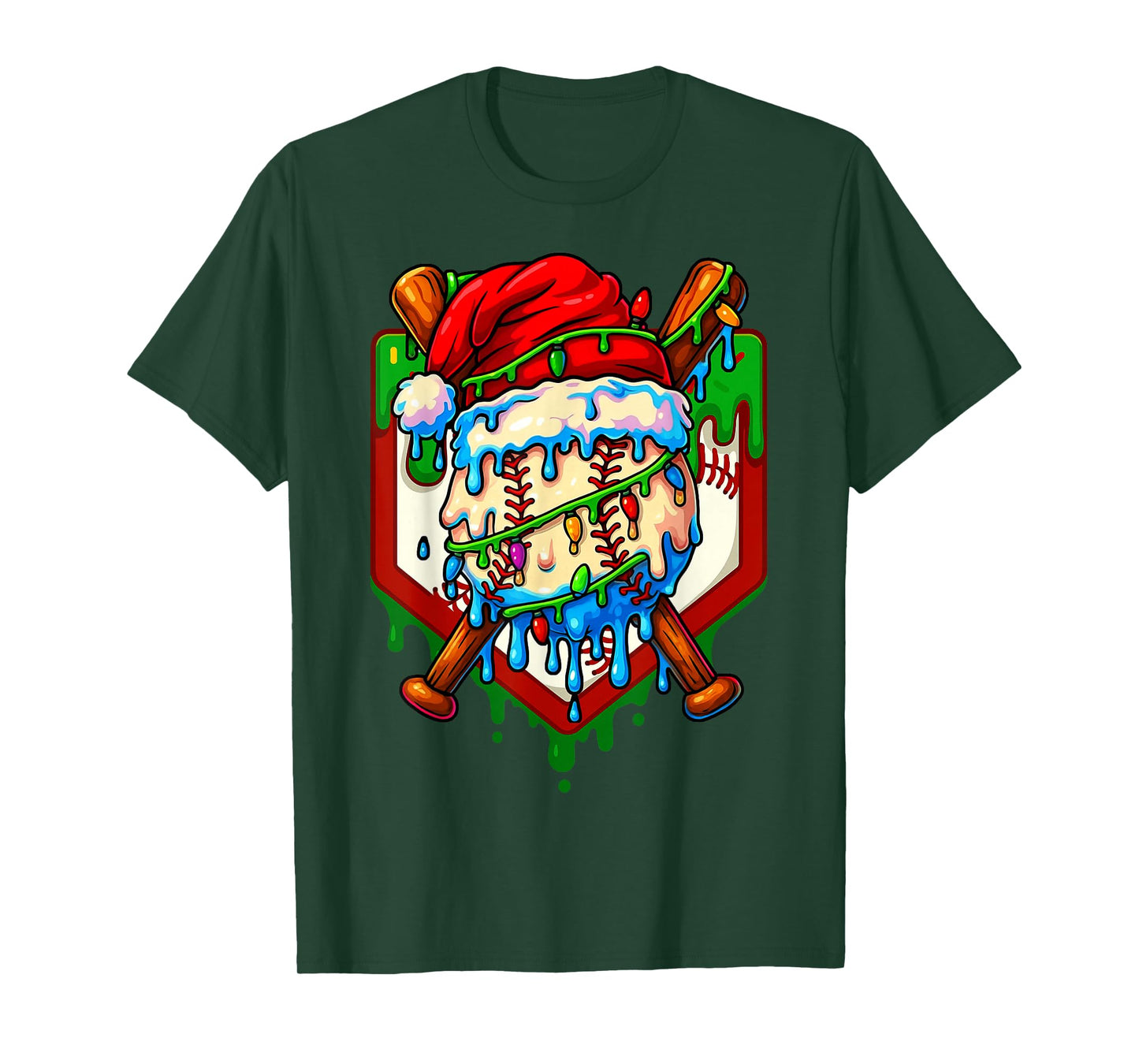 Christmas Baseball Ice Cream Drip Santa Baseball Player Kids T-Shirt