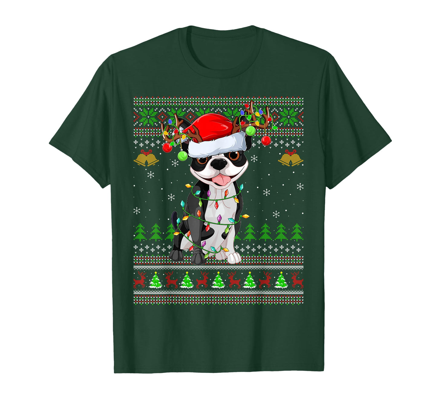 Boston Terrier Dog Ugly Christmas Sweater Holiday Santa Xmas T-Shirt
