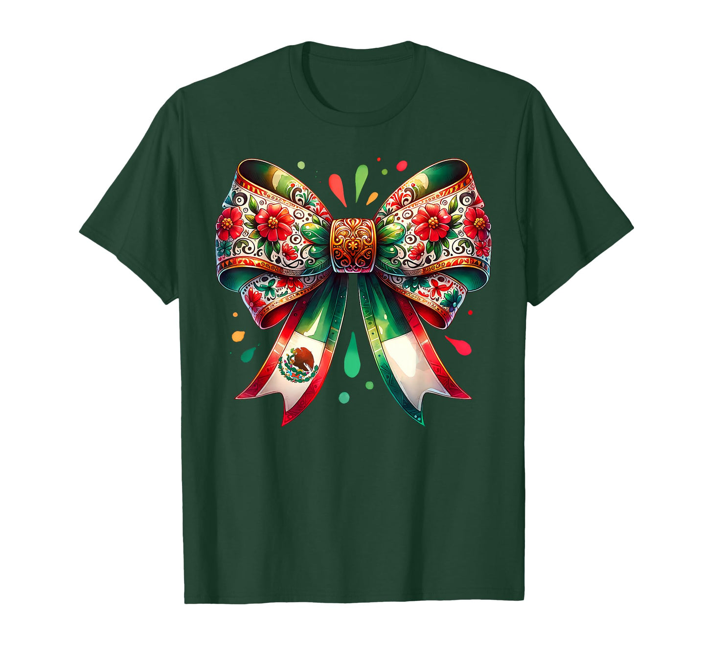 Coquette Ribbon Bow Mexican Flag Festive Latino Pride T-Shirt