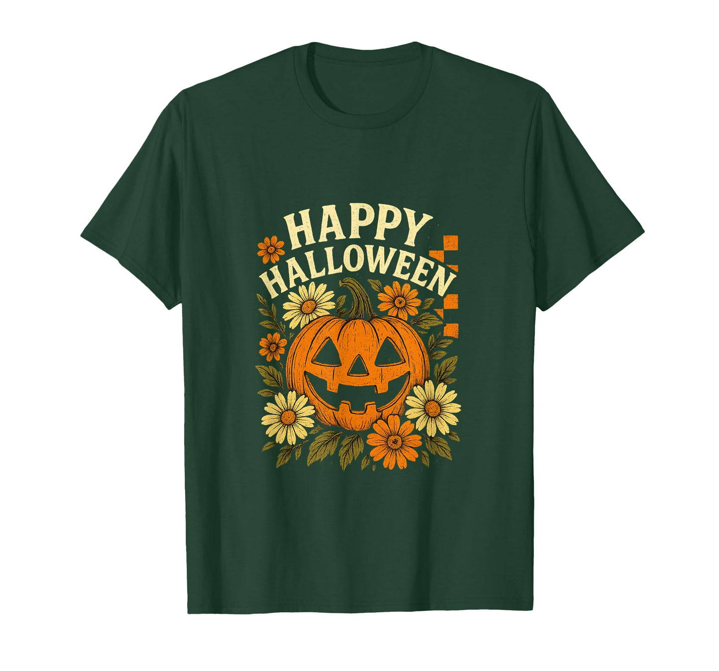 Vintage Floral Pumpkin Halloween Retro Jack O Lanter Face T-Shirt