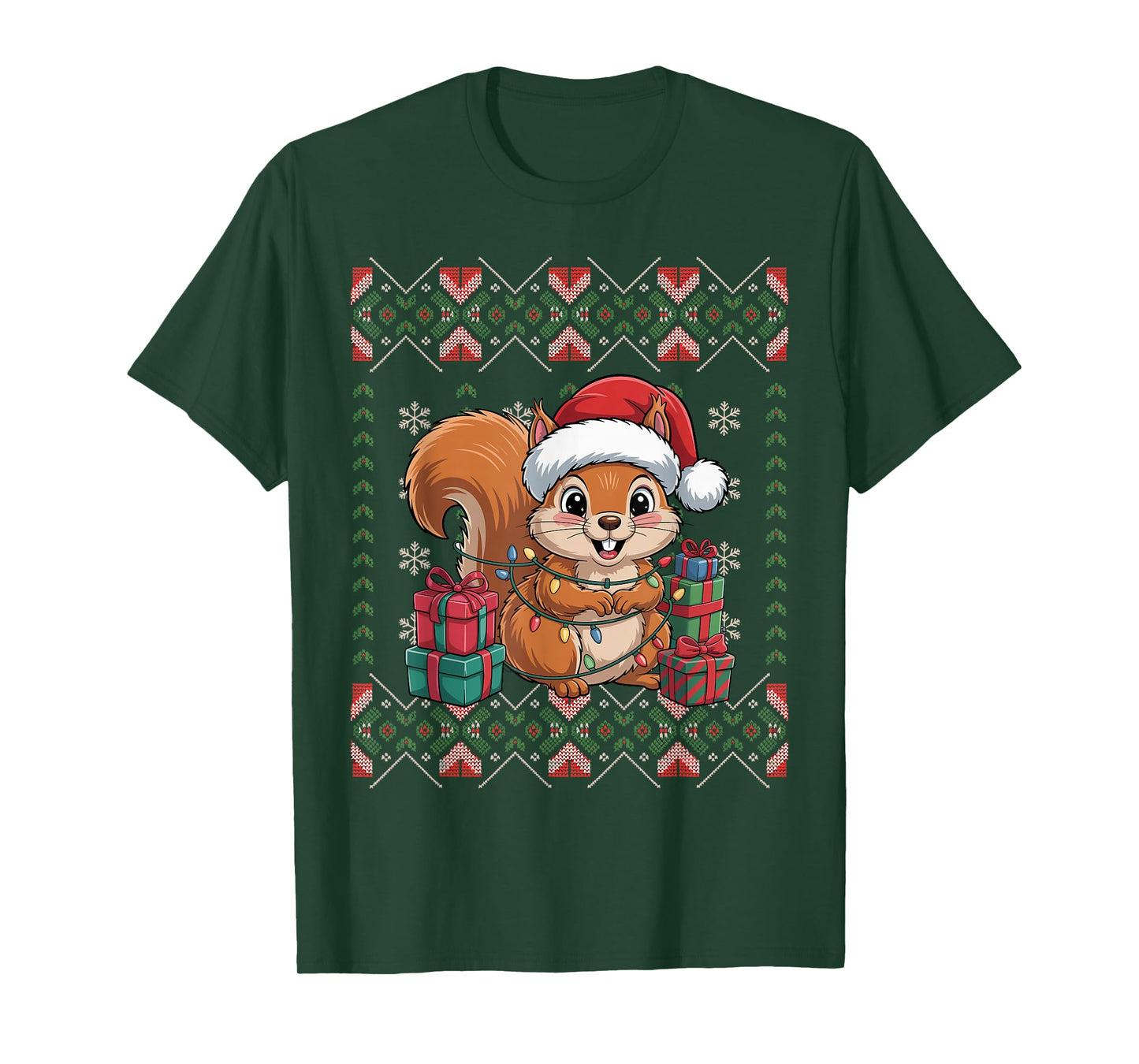 Santa Squirrel Christmas Ugly Sweater Funny Holiday Pajamas T-Shirt