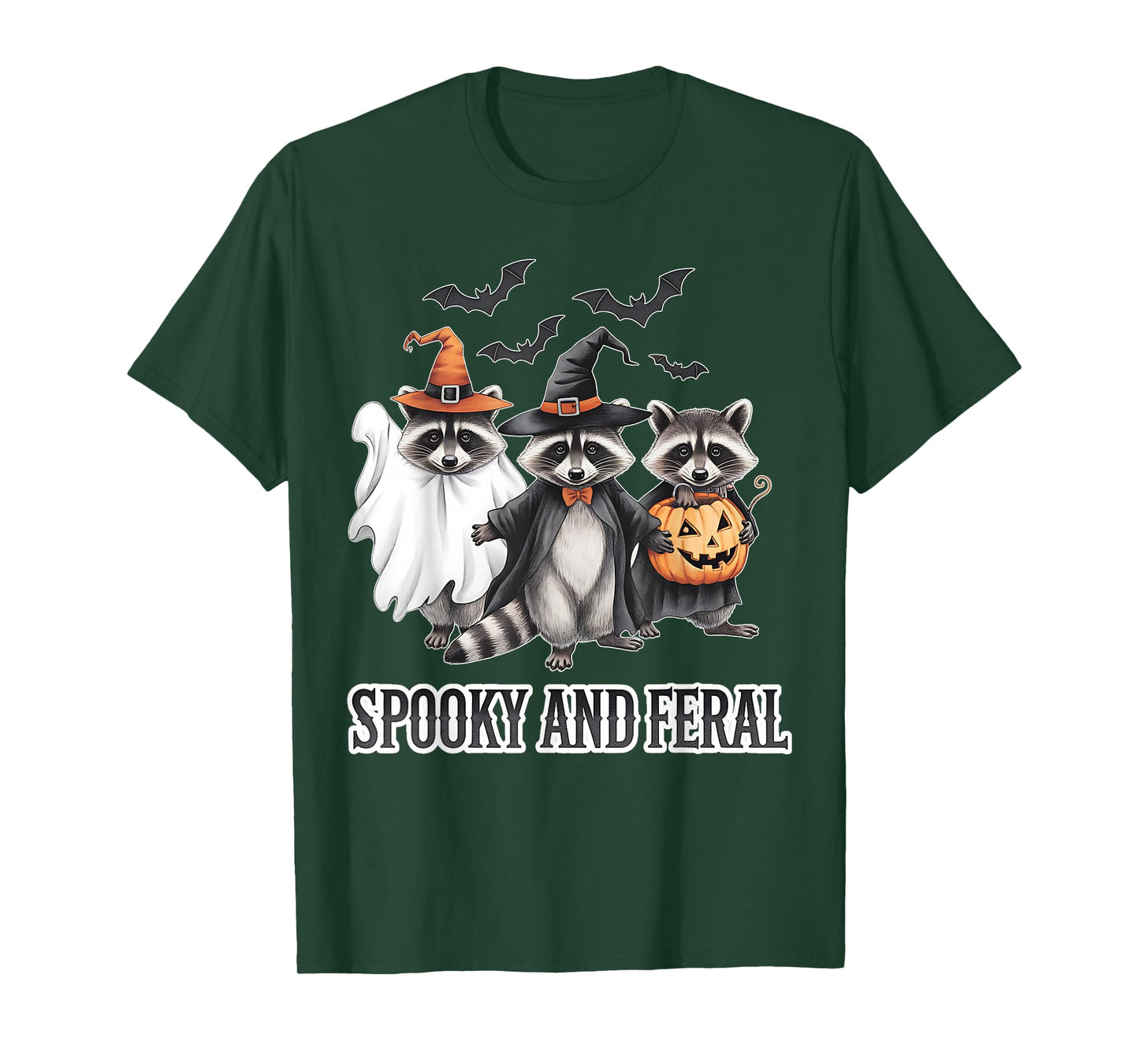 Spooky Raccoon Halloween Cute Ghost Witch Pumpkin Costume T-Shirt