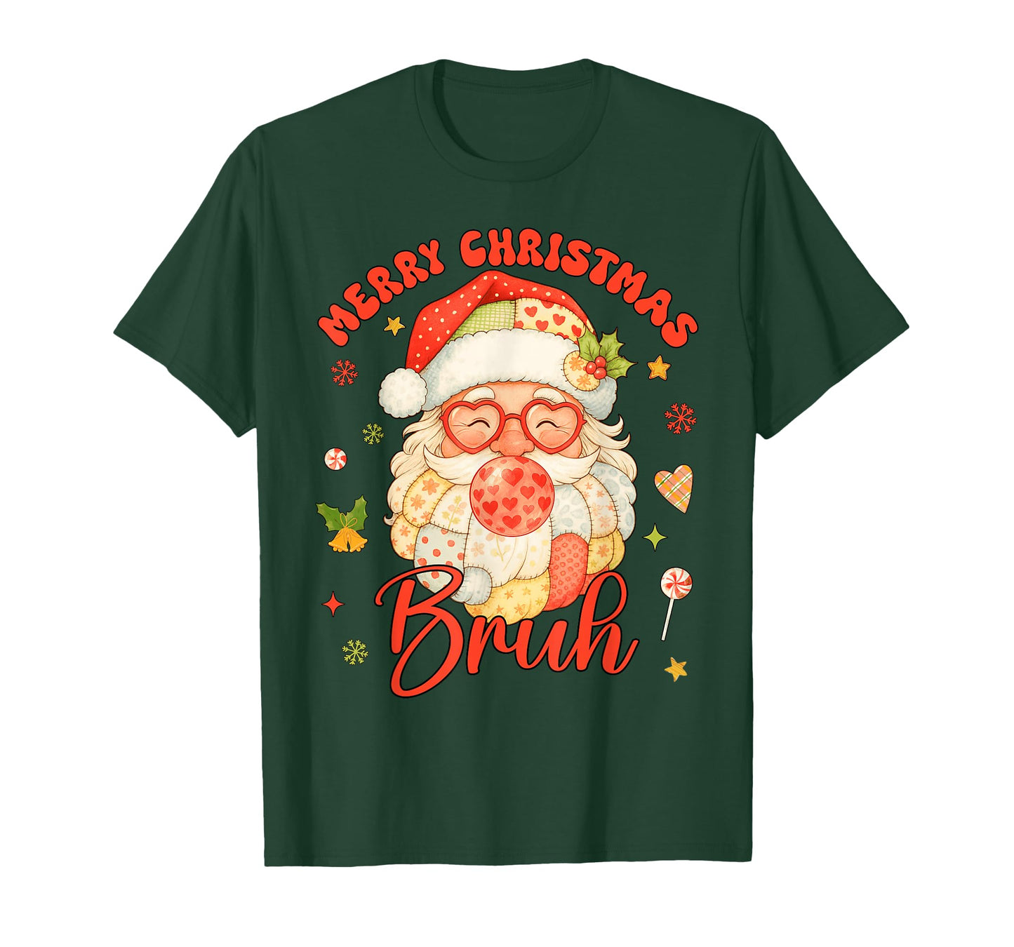 Merry Christmas Bruh Patchwork Santa Claus Retro Men Women T-Shirt