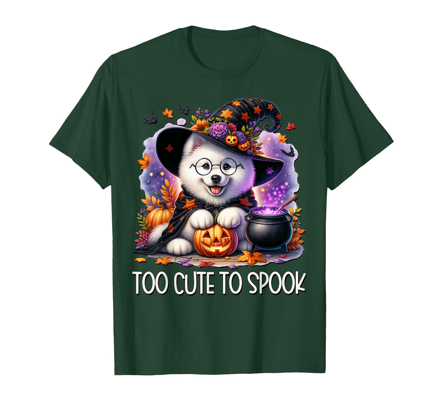 Halloween Samoyed Puppy is Too Cute to Spook for Witch T-Shirt