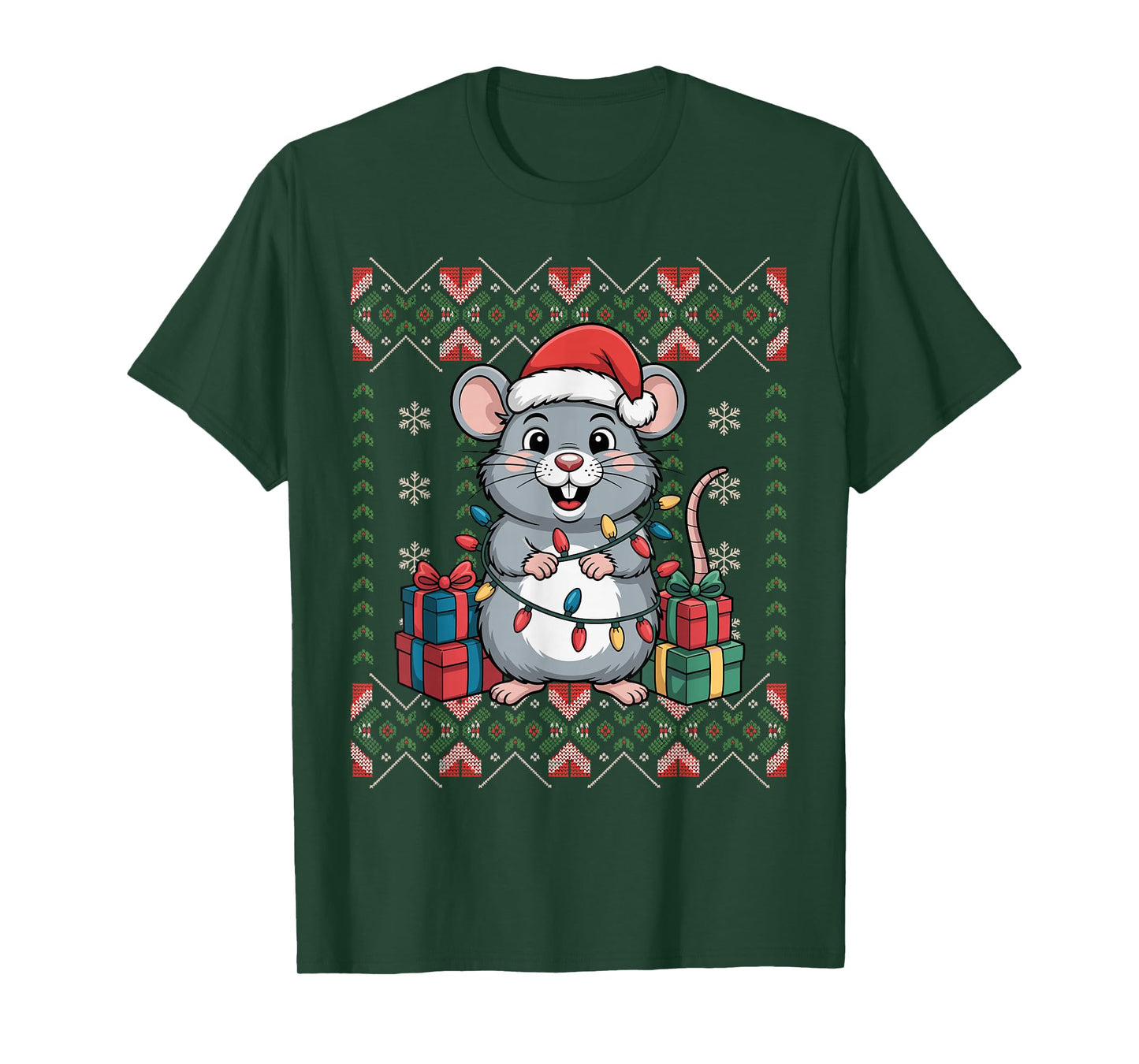 Santa Rat Christmas Ugly Sweater Funny Holiday Pajamas T-Shirt