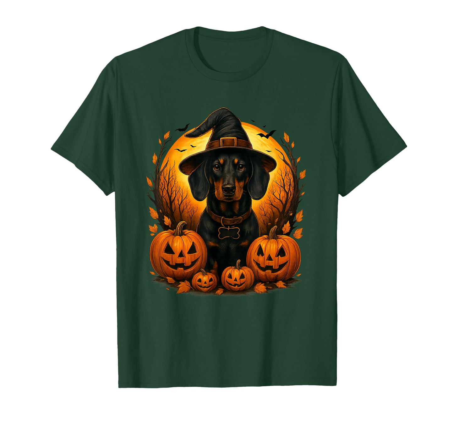 Cute Halloween Dachshund Witch Pumpkin Moon Dog Lover T-Shirt