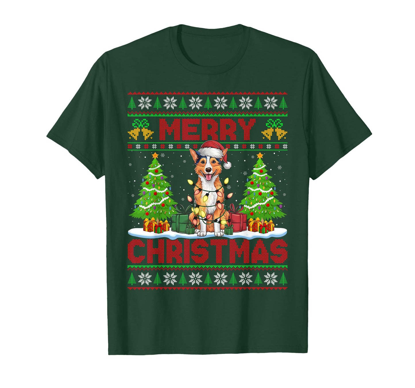 Australian Kelpie Ugly Christmas Sweater Pet Dog Lights Xmas T-Shirt