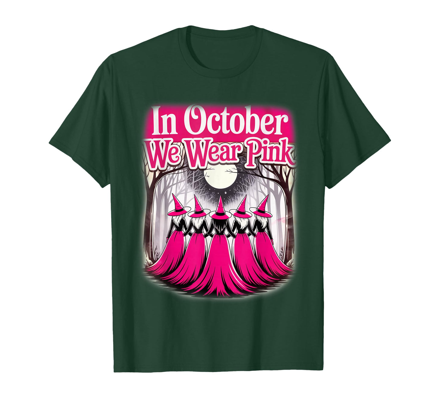 Retro in October We Wear Pink Witch Breast Cancer Awareness T-Shirt