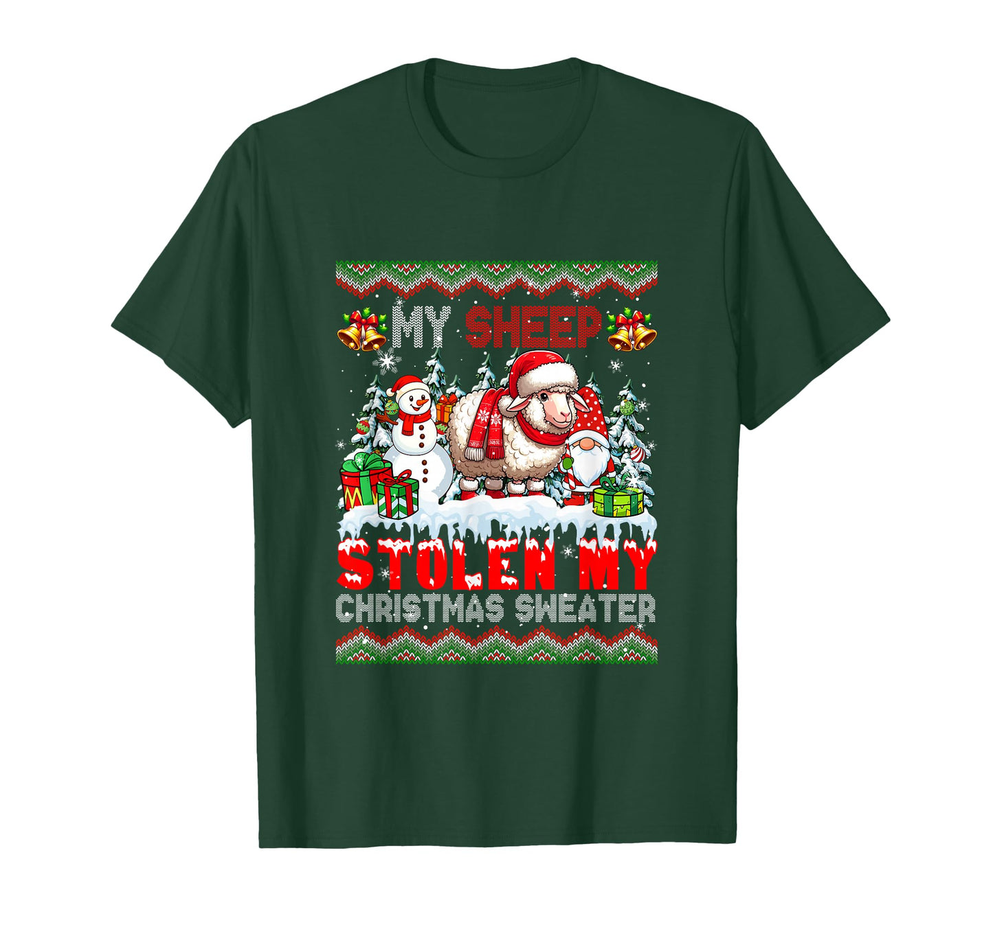 My Sheep Stolen My Christmas Sweater Santa Dog Gnome T-Shirt