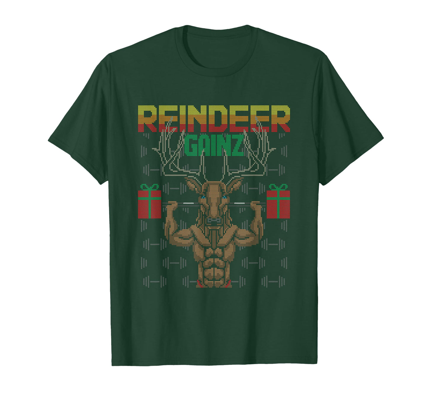 Reindeer Gainz Brodolf Ugly Christmas Sweater Gym Workout T-Shirt