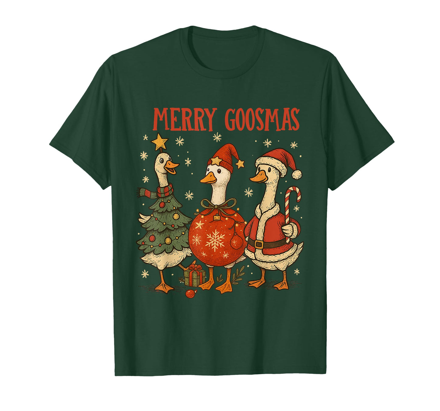 Vintage Merry Goosmas Funny Goose Santa Christmas Cute Xmas T-Shirt