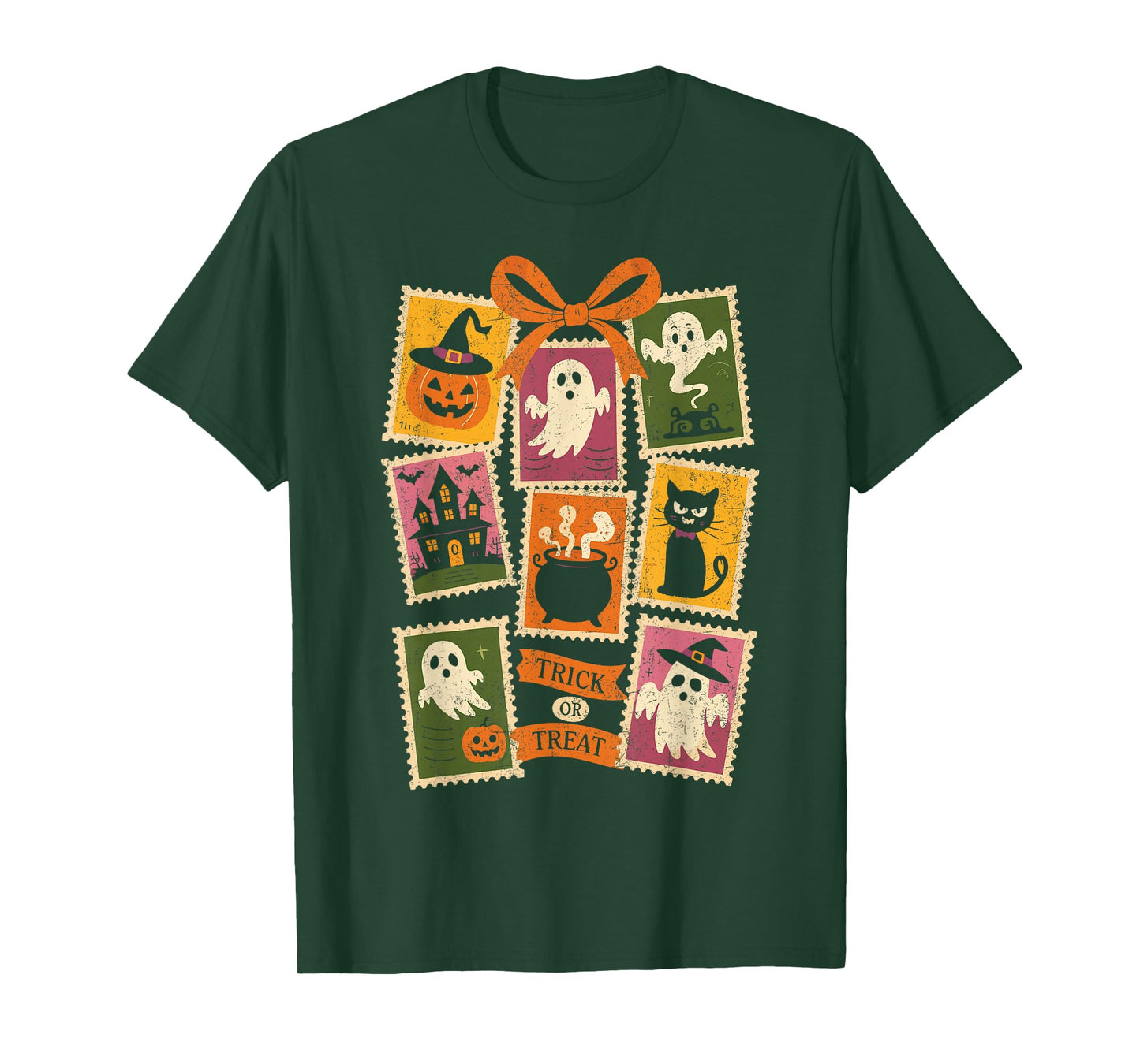 Halloween Stamps Spooky Pumpkin Ghost Cat Witch Skeleton T-Shirt