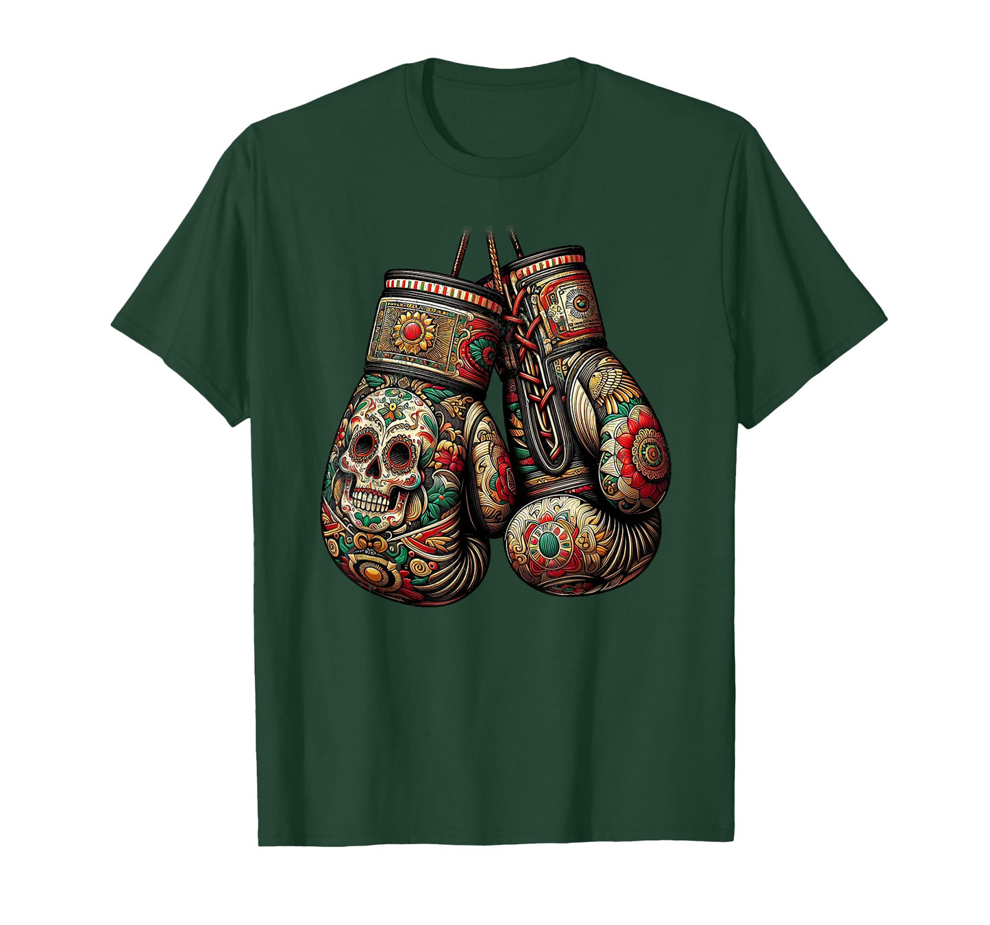 Mexican Vintage Style Boxing Gloves Aztec Mayan Fighter T-Shirt