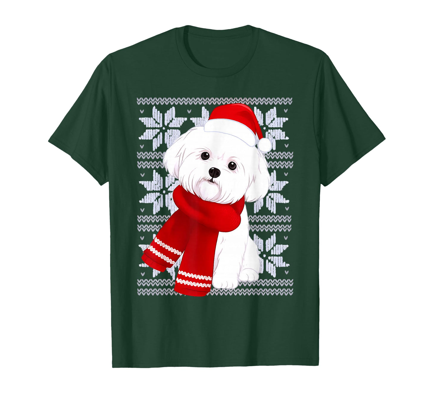 Maltese Dog Ugly Christmas Holiday Dog Lover T-Shirt
