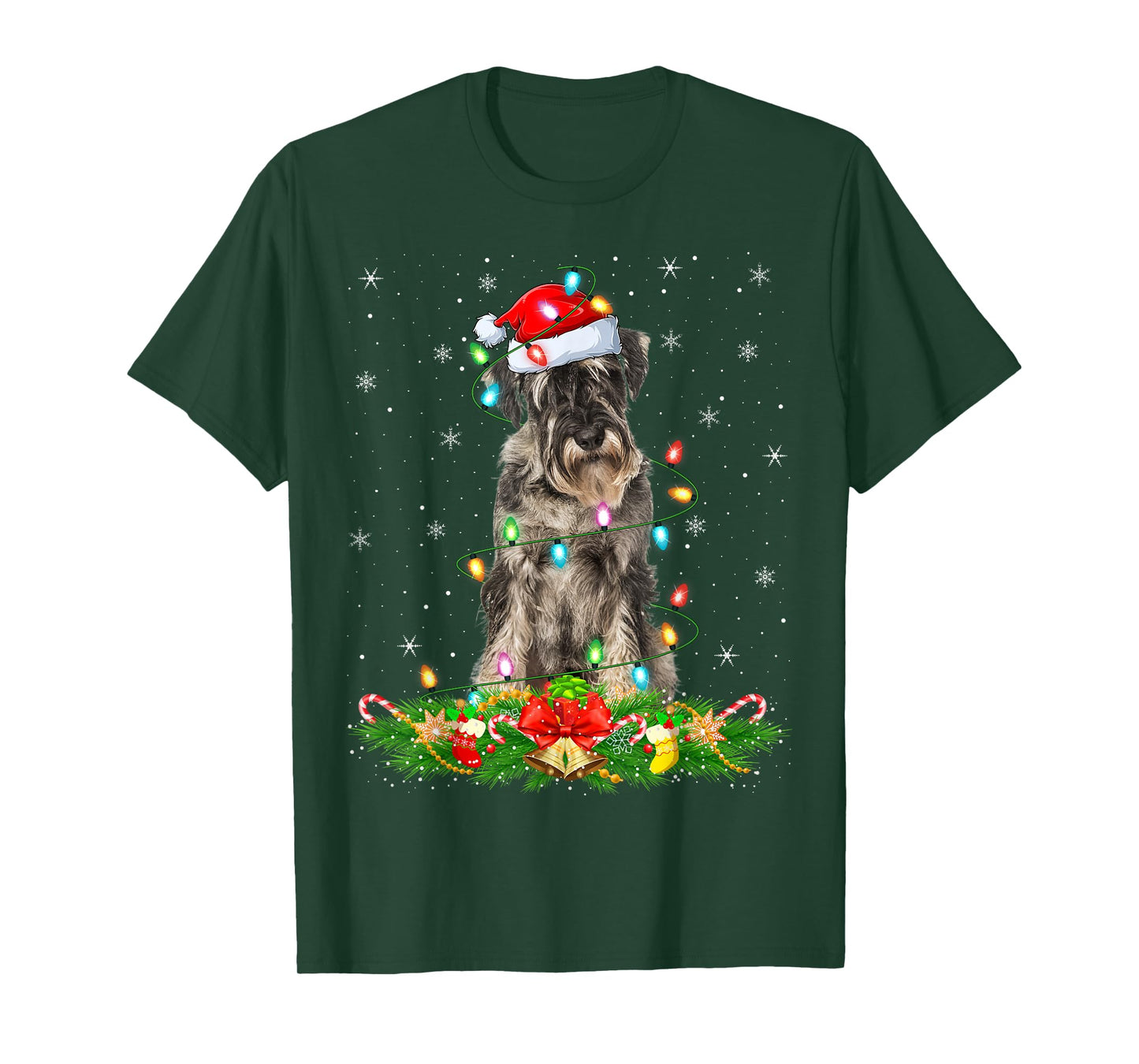 Schnauzer Dog Christmas Lights Funny Santa Hat Xmas T-Shirt