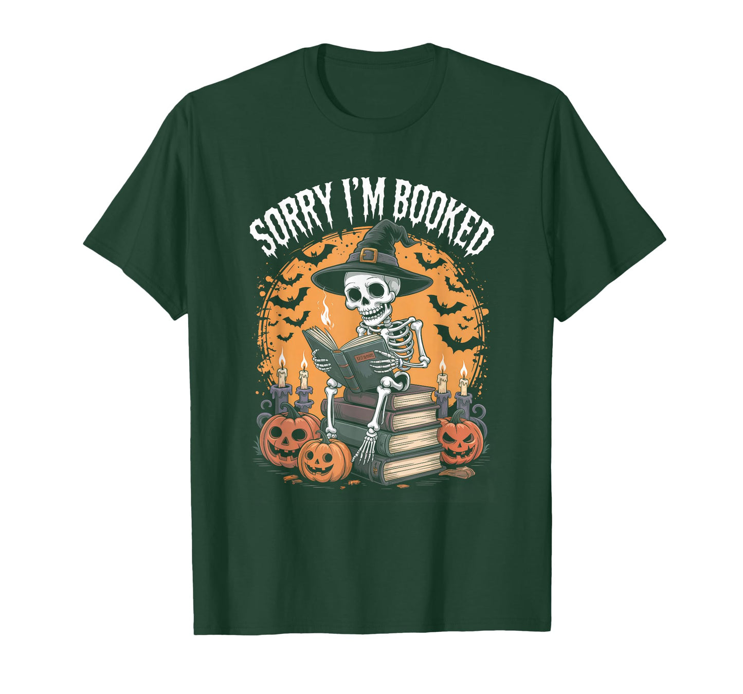 Sorry I’m Booked Librarian Halloween Skeleton Reader Art T-Shirt