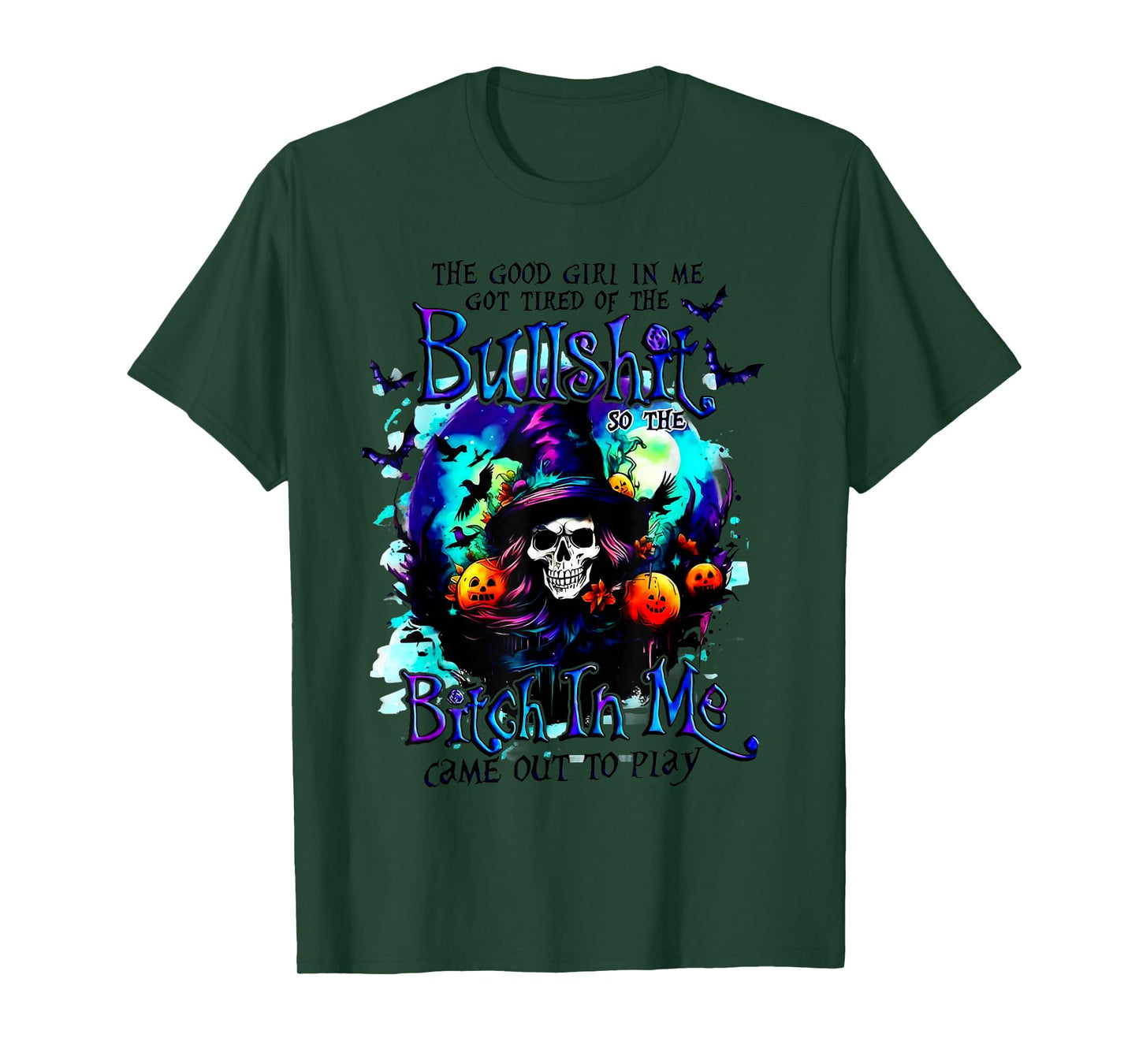 The Good Girl in Me Got Tired Halloween Witch Skull Design T-Shirt