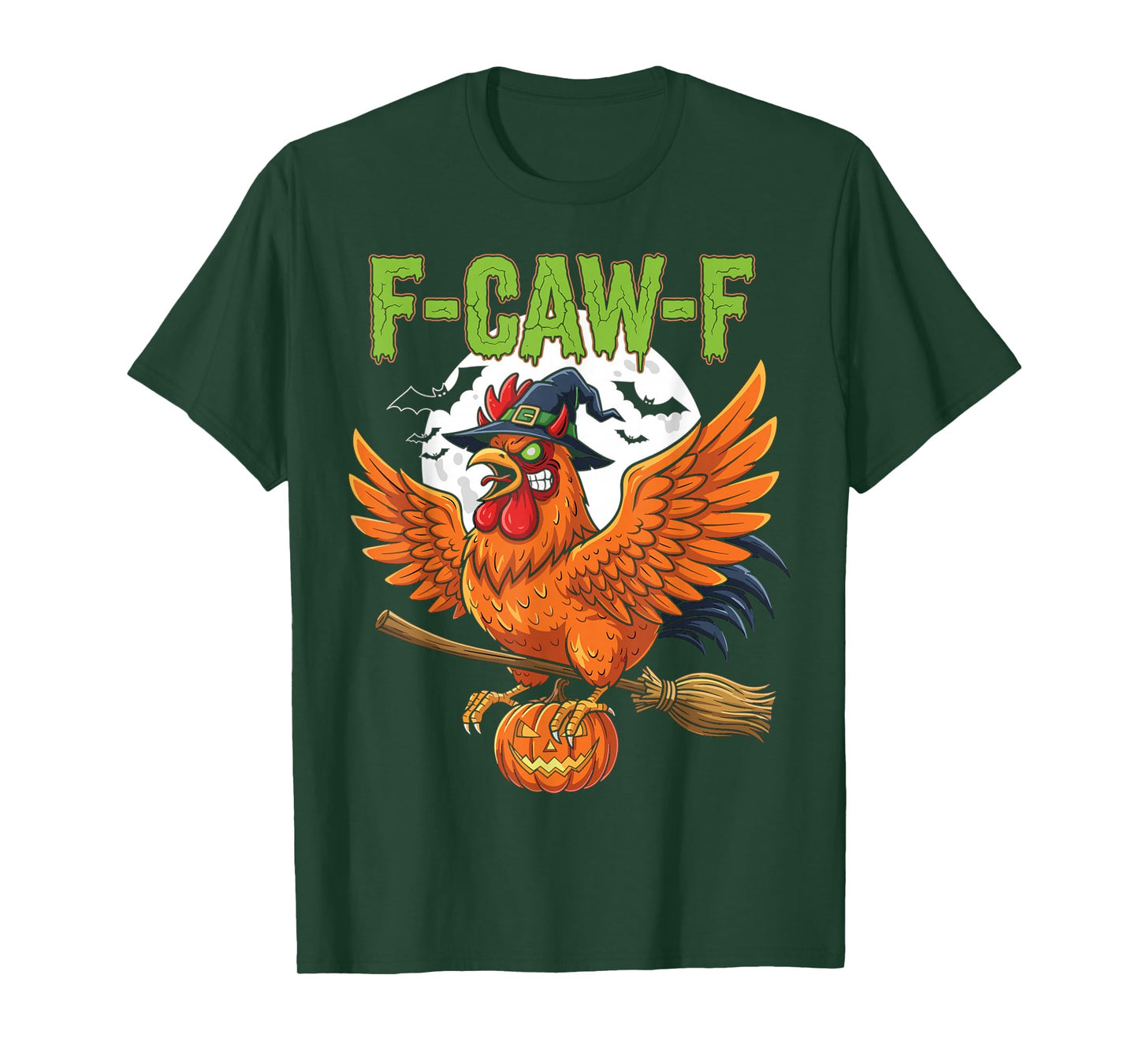 Halloween Chicken Witch Broomstick Pumpkin Moon T-Shirt