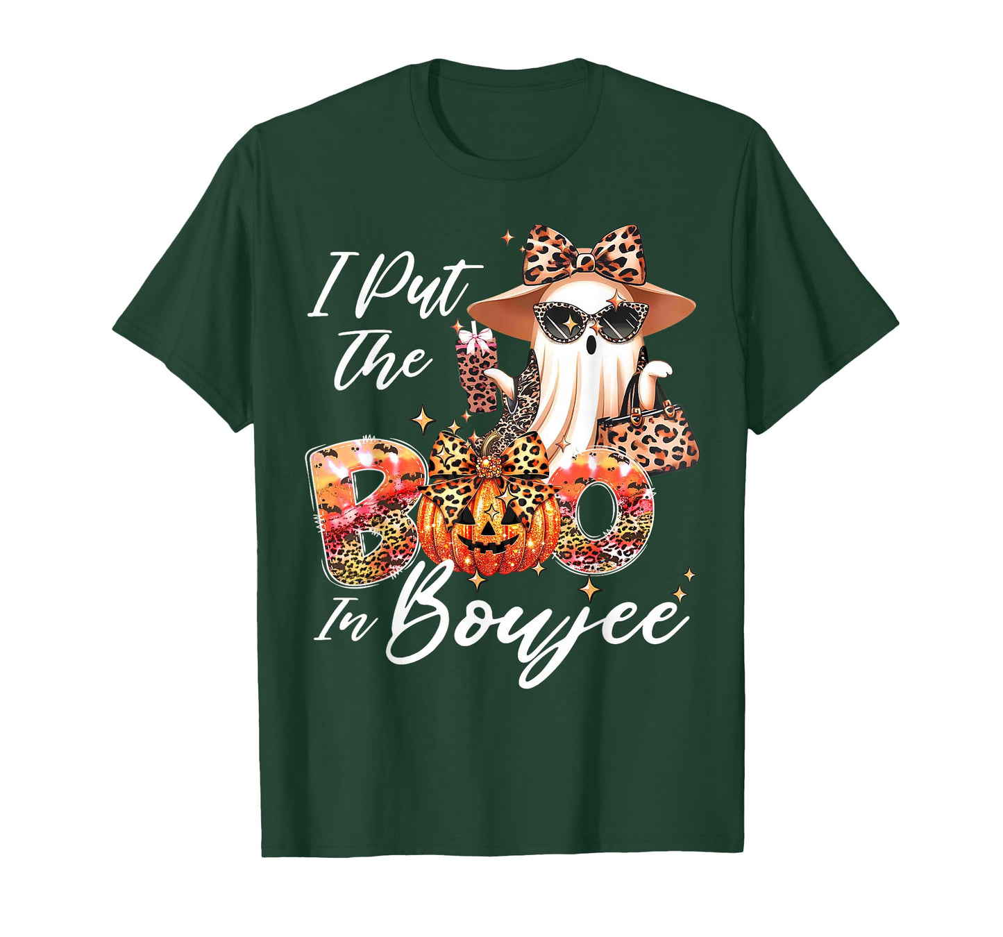I Put The Boo in Boujee Cute Leopard Boujie Ghost Halloween T-Shirt