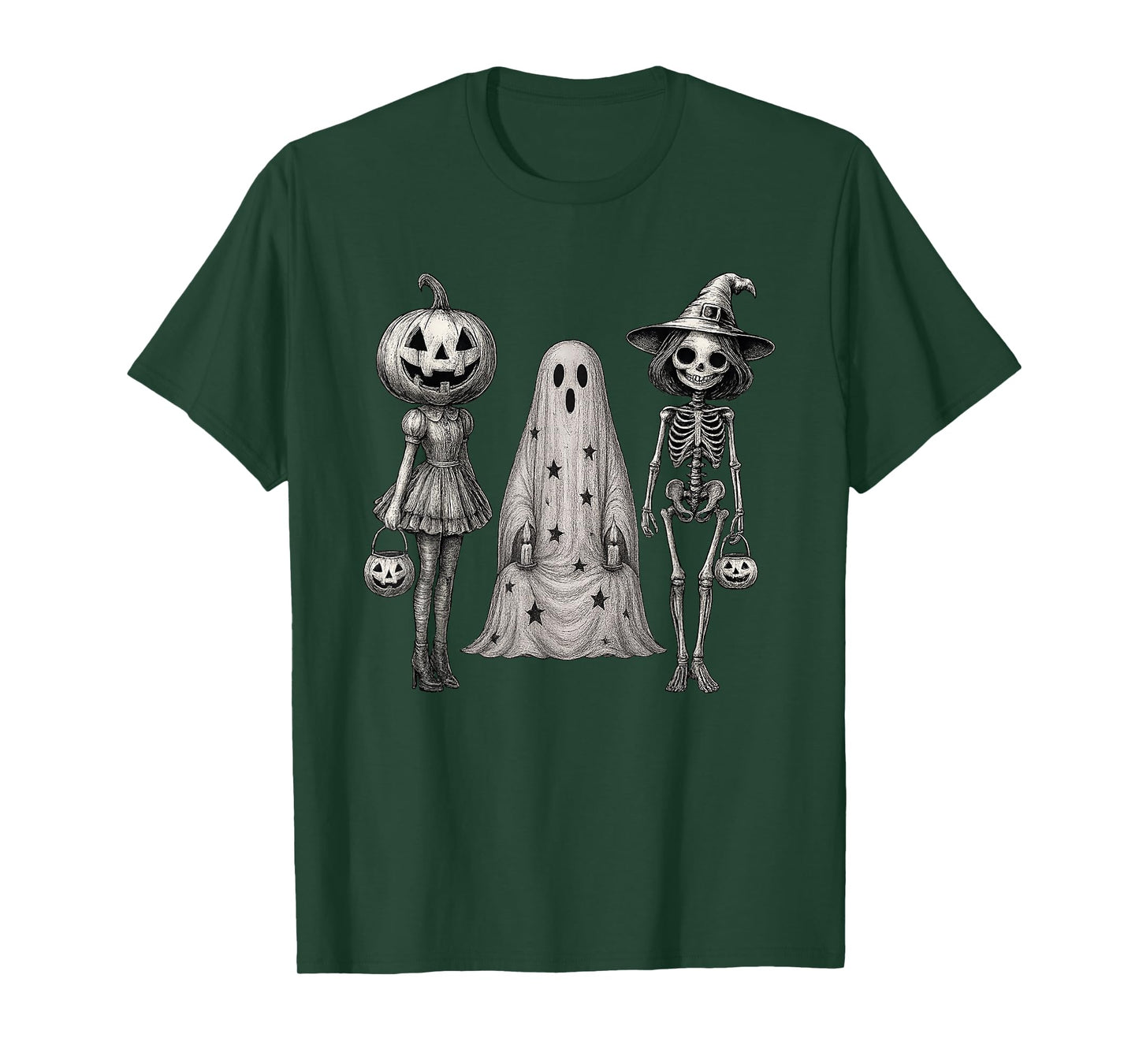 Vintage Spooky Squad, Halloween Skeleton Ghost Pumpkin Tee T-Shirt